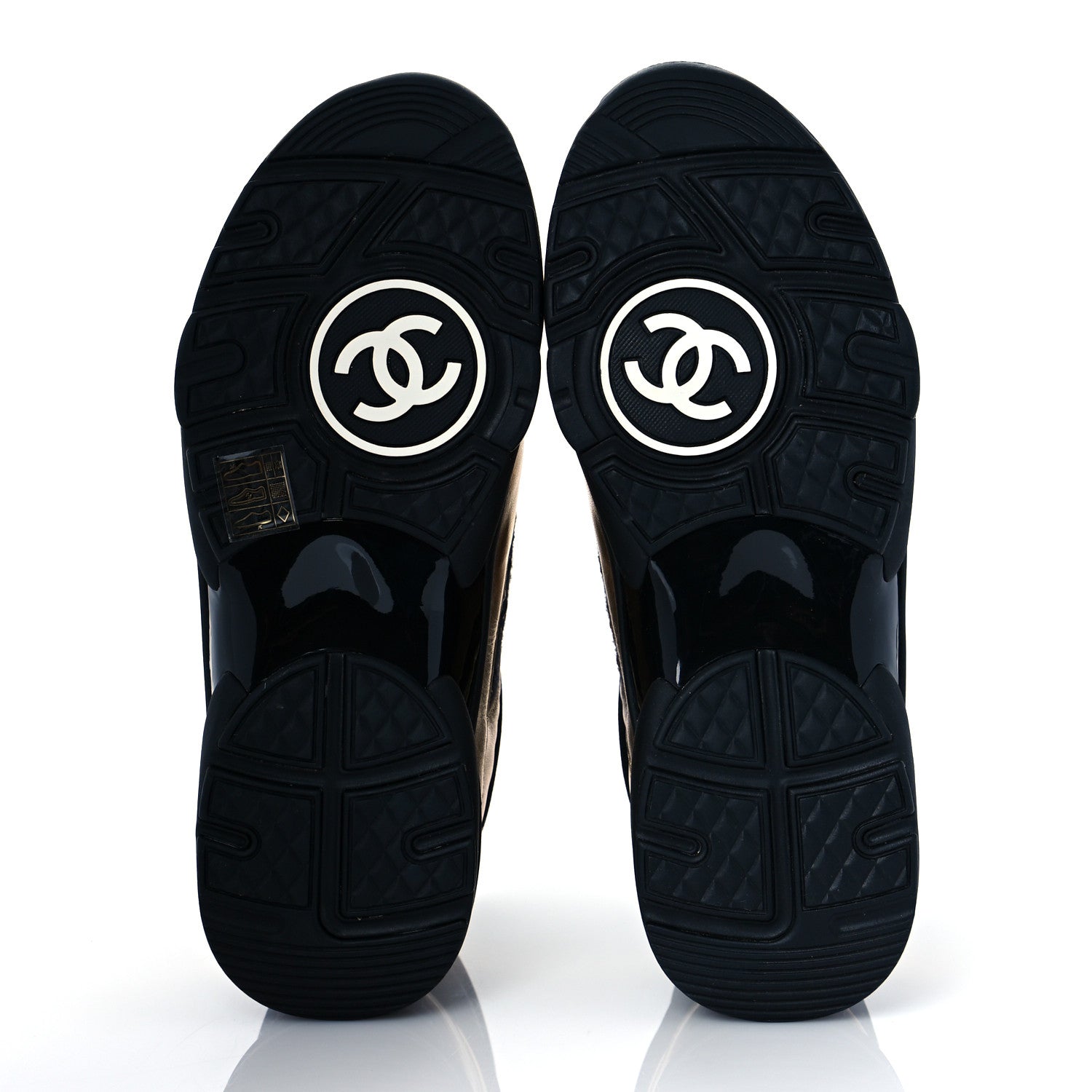 Chanel Satin Lambskin Fabric Tweed CC High Top Sneakers 38.5 Black Gold 5 of 8
