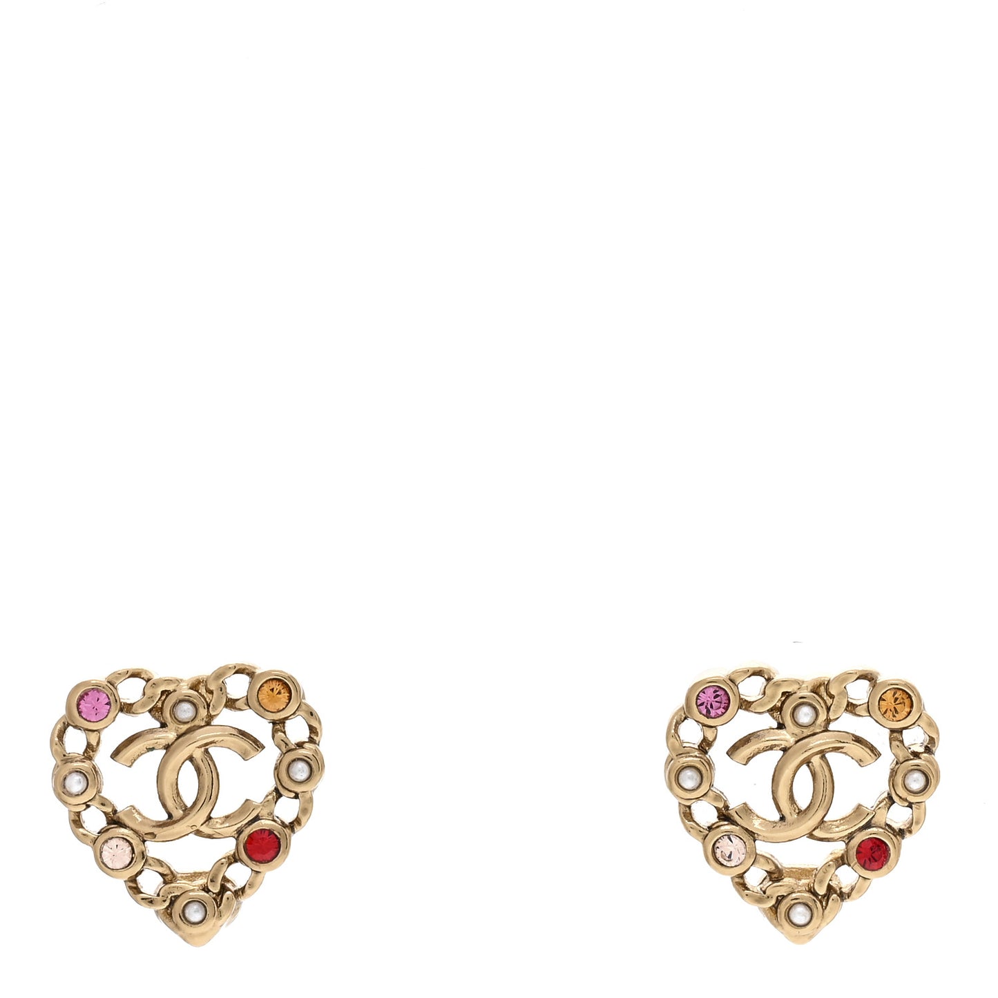 Pearl Crystal CC Heart Earrings Gold Multicolor