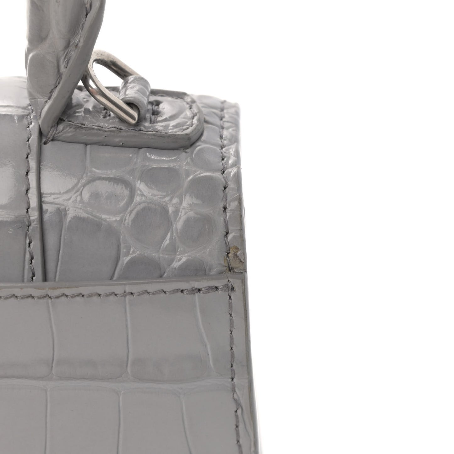 Shiny Calfskin Crocodile Embossed Hourglass Top Handle Bag XS Balenciaga Grey
