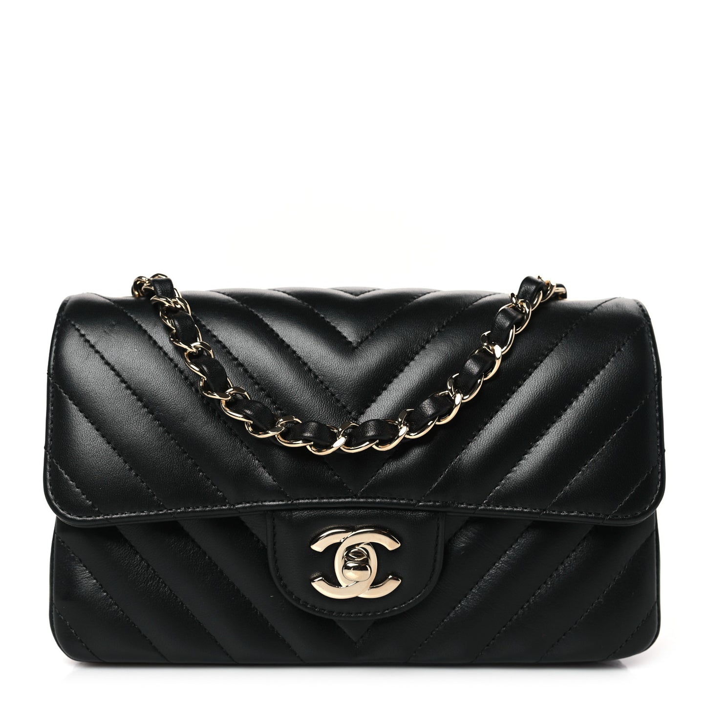 Lambskin Chevron Quilted Mini Rectangular Flap Black