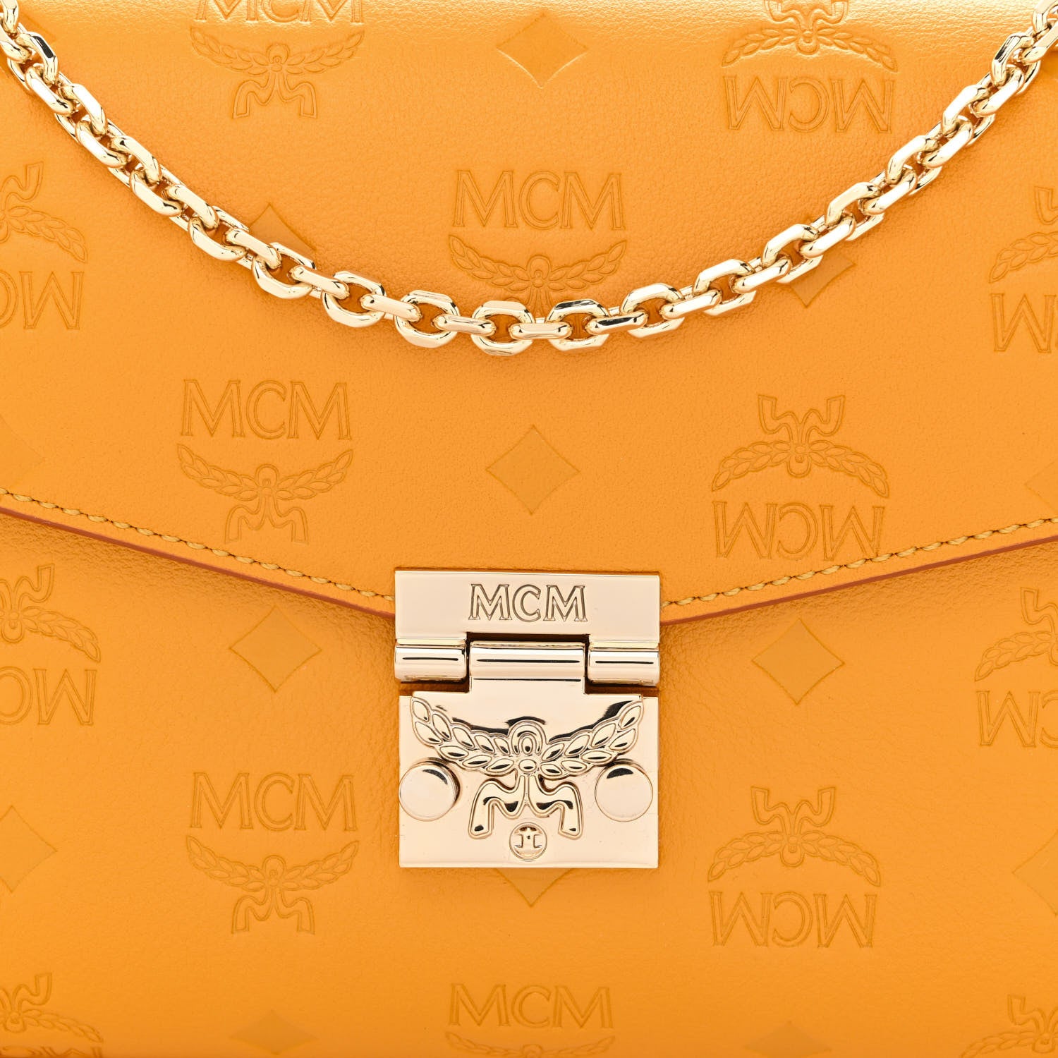 MCM Calfskin Ottomar Monogram Medium Millie Crossbody Bag Golden Mango 8 of 10