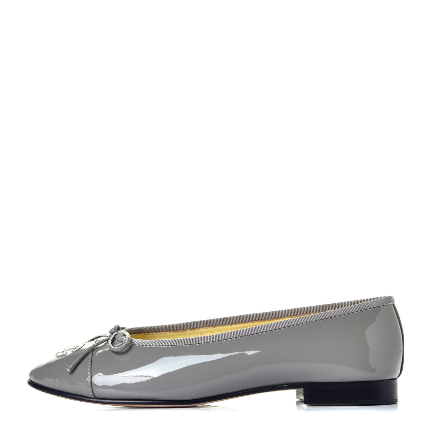 Patent Calfskin CC Cap Toe Ballerina Flats 36 Dark Grey