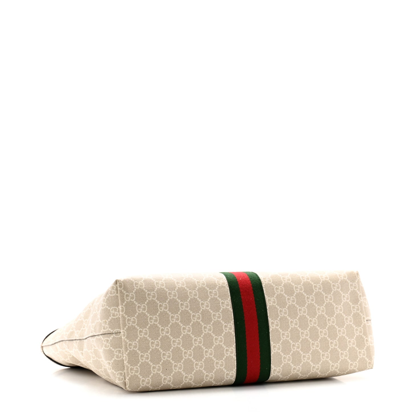 GG Supreme Monogram Textured Dollar Calfskin Web Medium Ophidia Shopping Tote Beige Mystic White Oatmeal