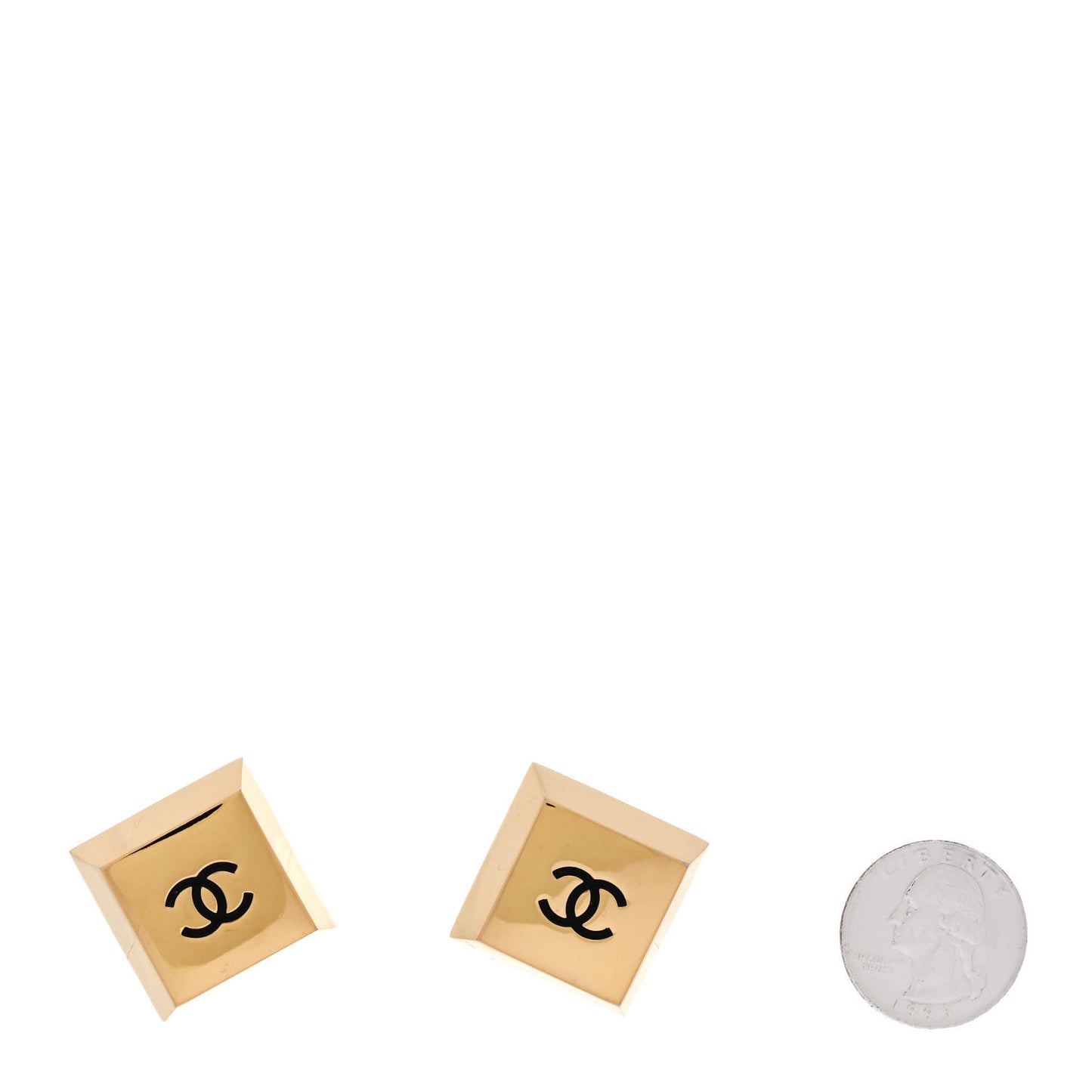 Metal CC Square Clip On Earrings Black Gold