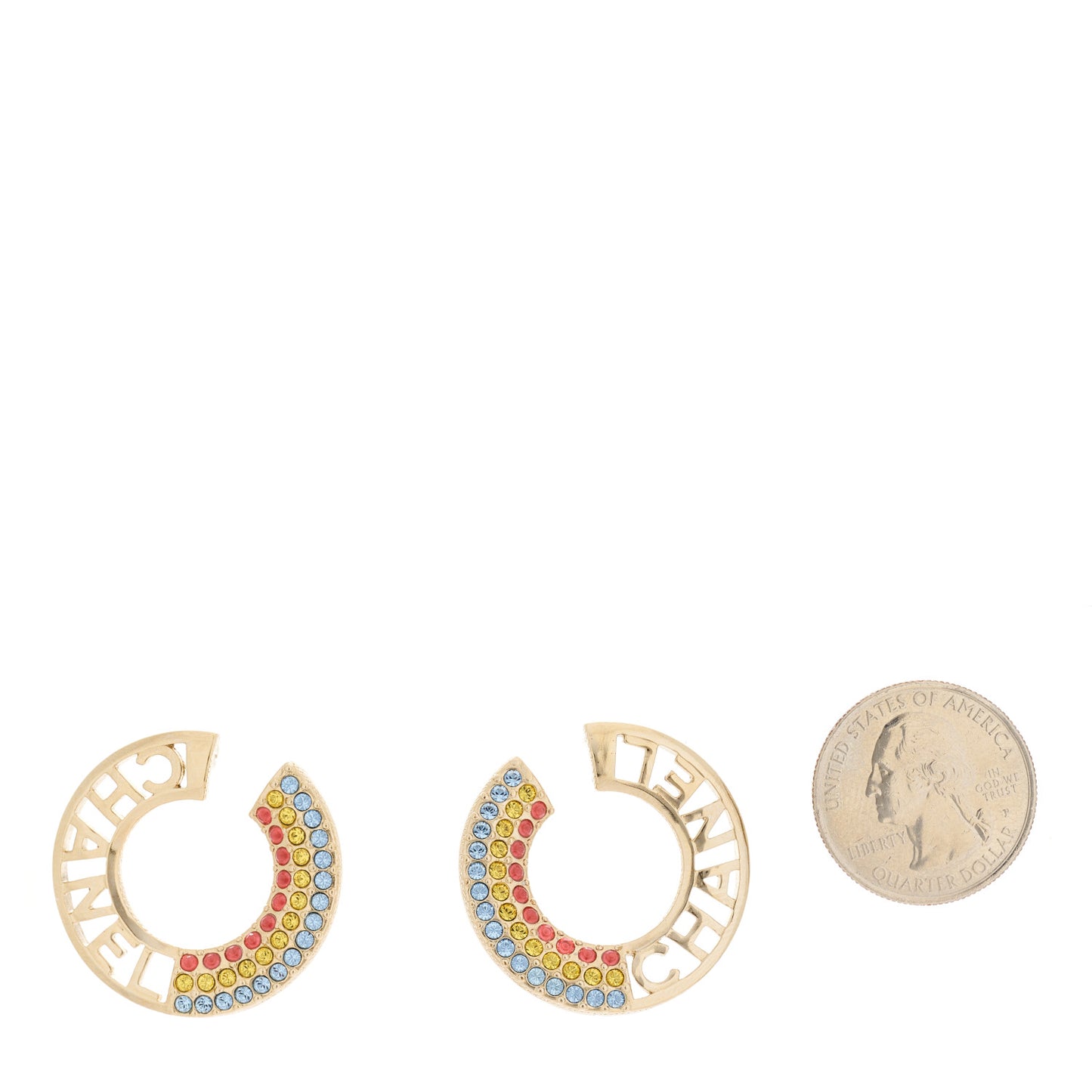 Crystal Rainbow Logo Earrings Gold Multicolor