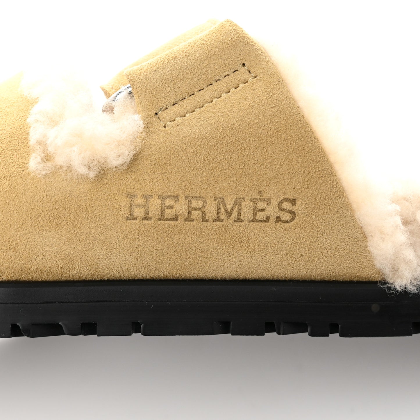 Suede Goatskin Woolskin Womens Chypre Sandals 35.5 Beige Albatre Ecru