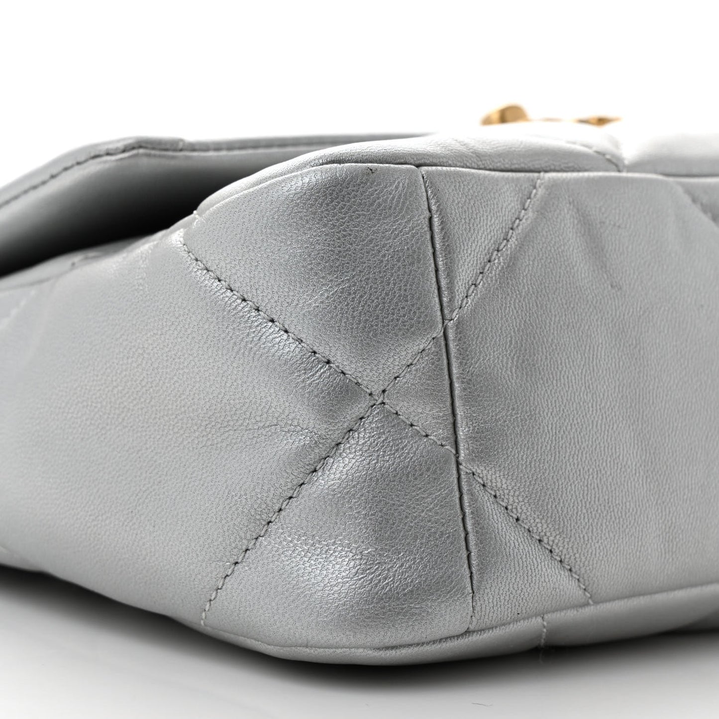 Metallic Lambskin Quilted Medium Chanel 19 Flap Silver