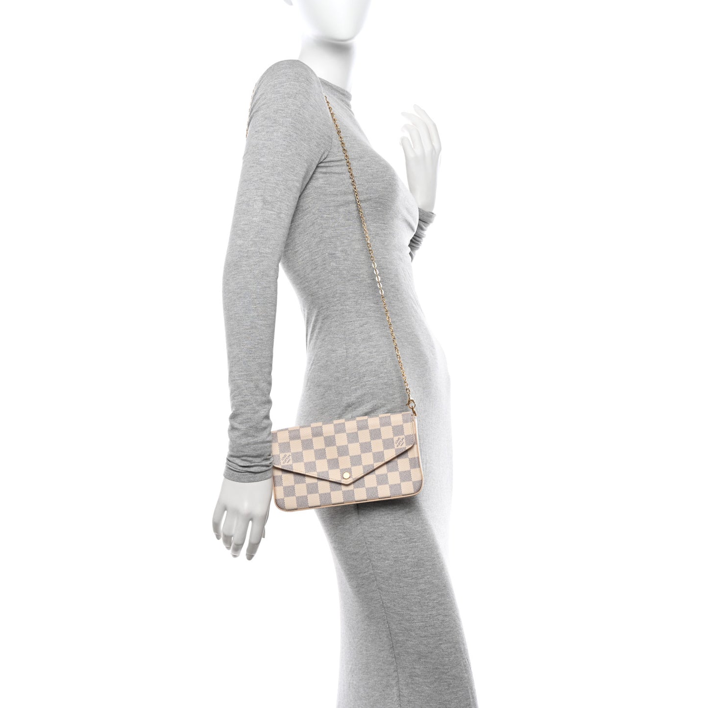 Damier Azur Pochette Felicie Chain Wallet Rose Ballerine