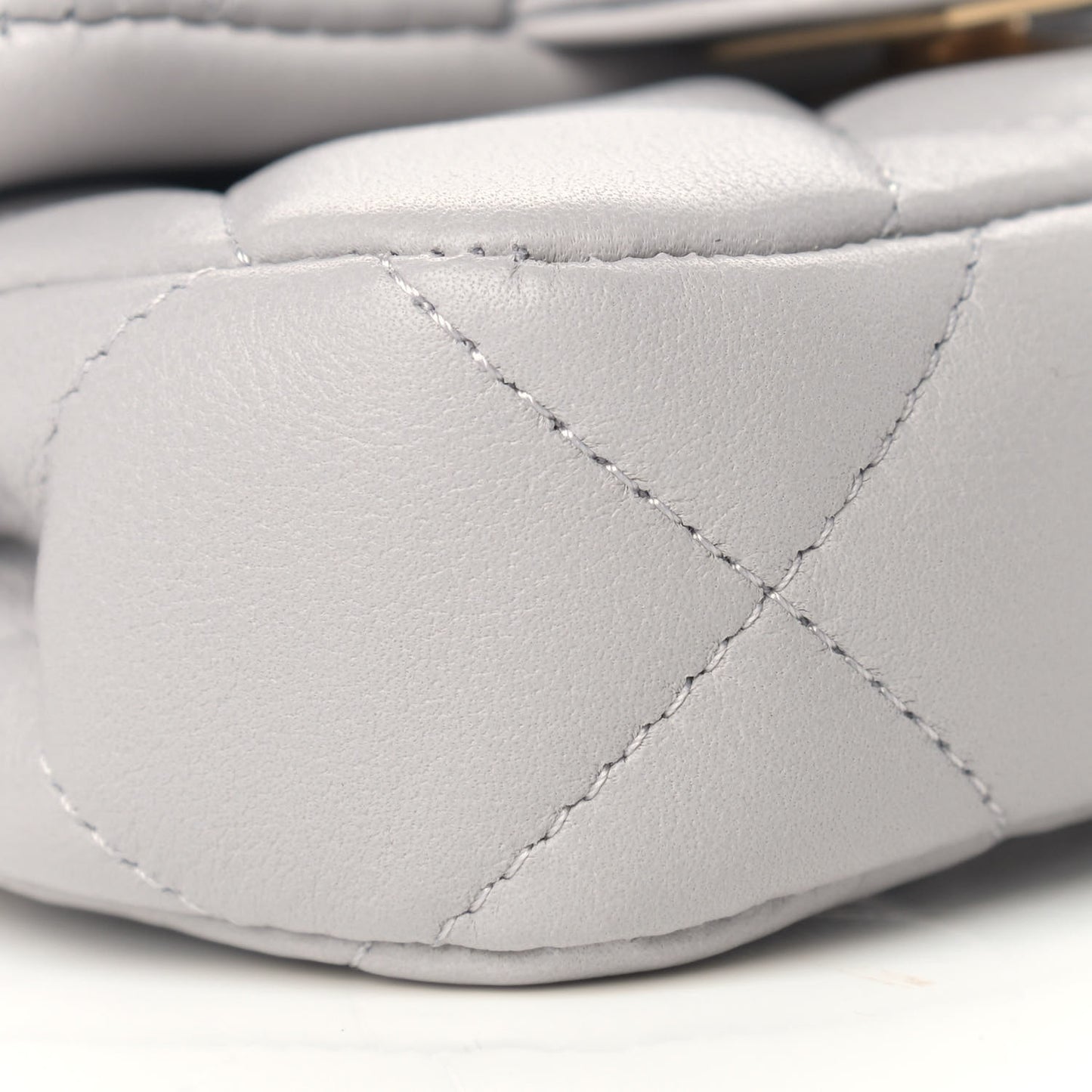Calfskin Quilted Lady Handle Flap Card Holder With Chain Grey
