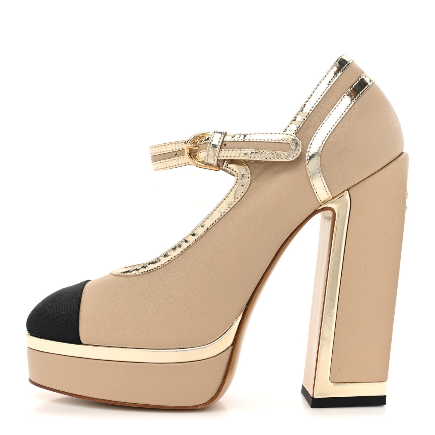 Lambskin Metallic Cap Toe Mary Jane Platform Pumps 38 Gold