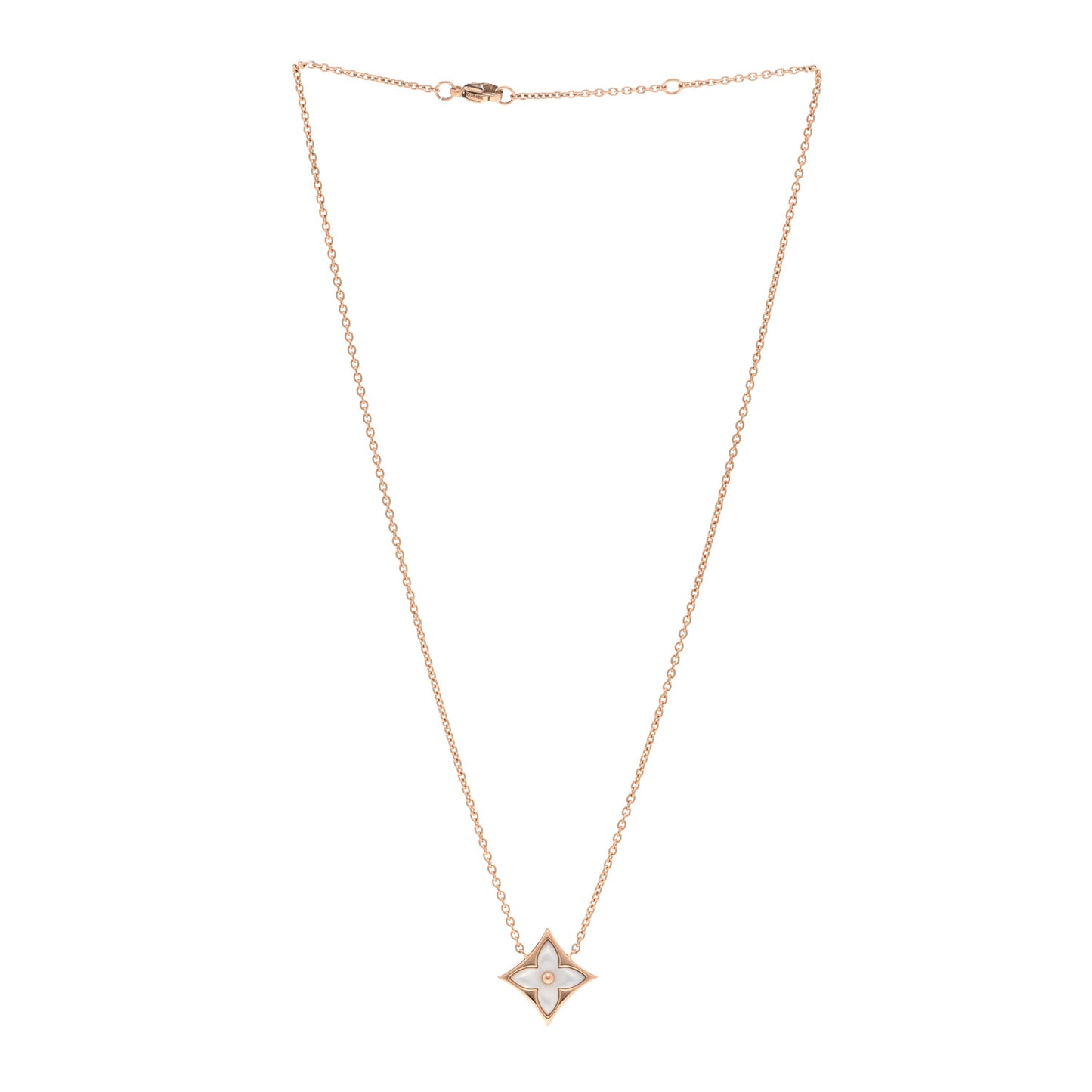 18K Pink Gold Mother of Pearl Color Blossom Star Pendant Necklace