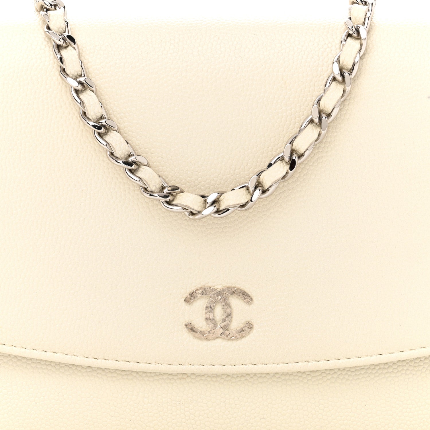 Chanel Metallic Caviar Sevruga Wallet on Chain WOC White 9 of 11