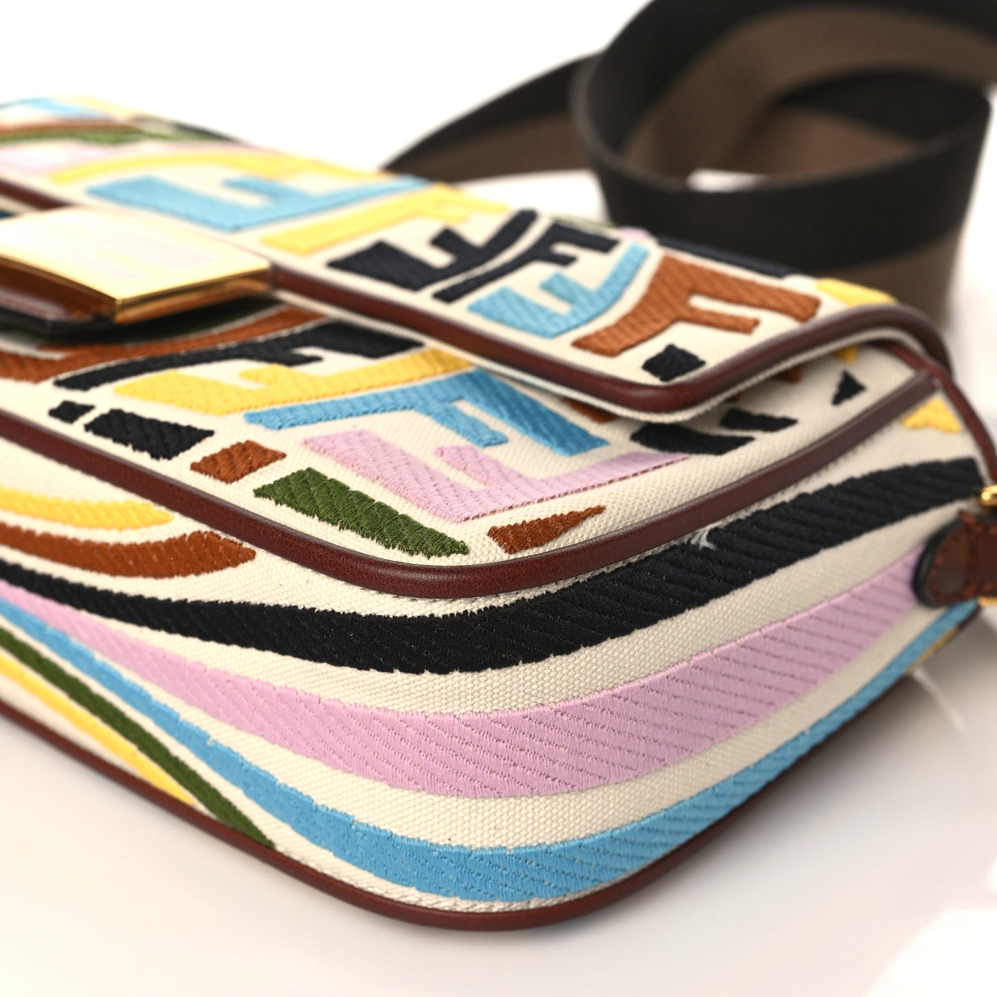 X SARA COLEMAN Canvas Vitello King Seta FF Fish Eye Embroidered Baguette Grezzo Multicolor Ghianda