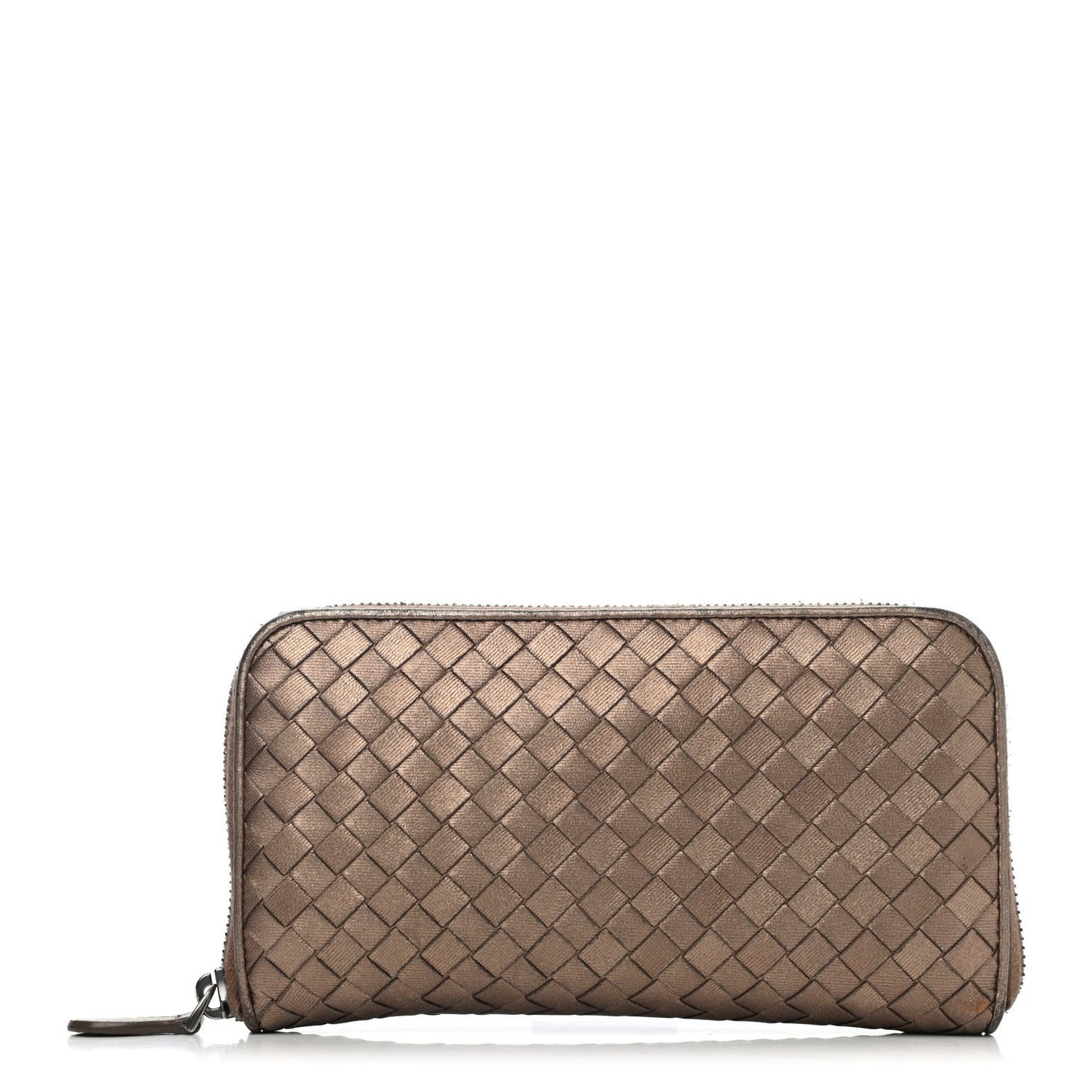 Metallic Nappa Intrecciato Zip Around Wallet Copper