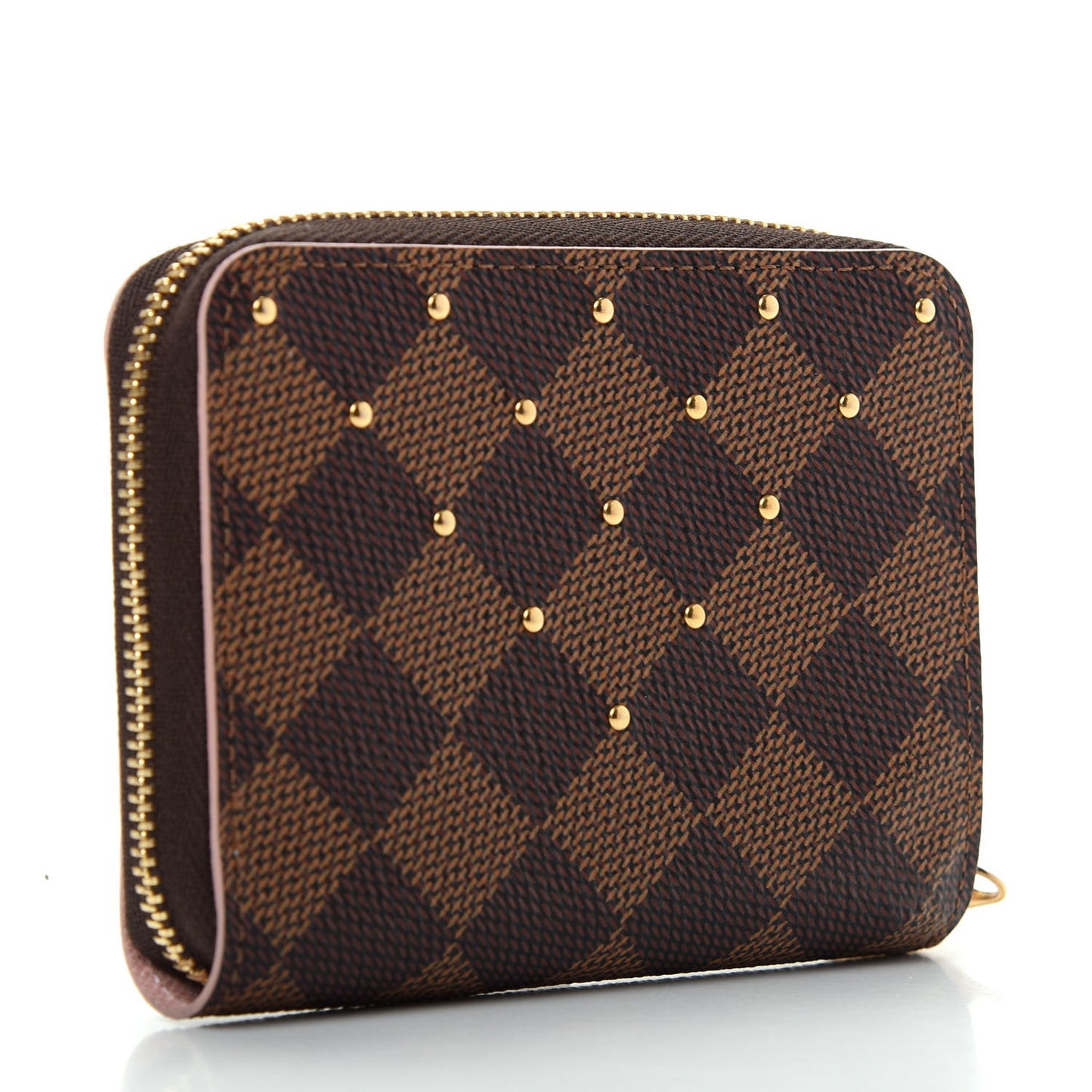 Damier Ebene Studded Zippy Coin Purse Rose Ballerine