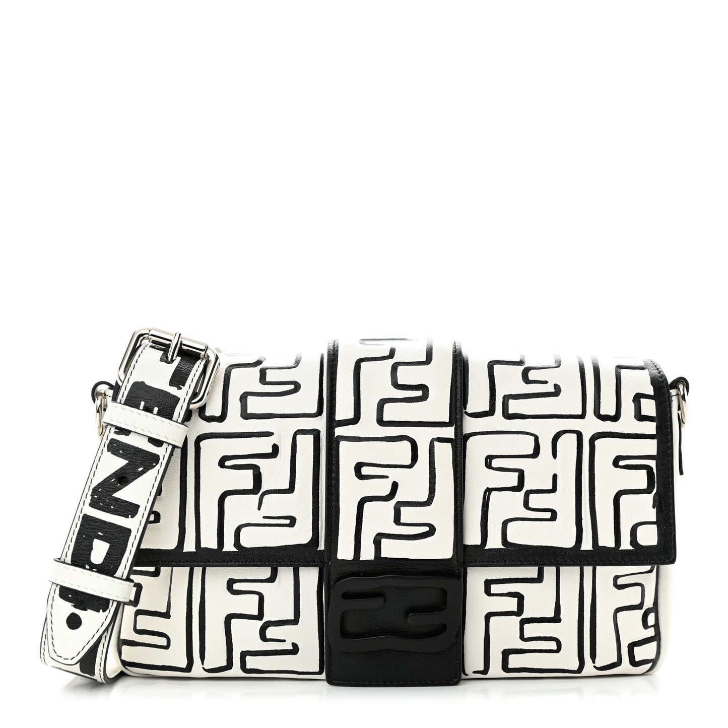 X JOSHUA VIDES Nappa FF Embossed Belt Baguette Bag White Black