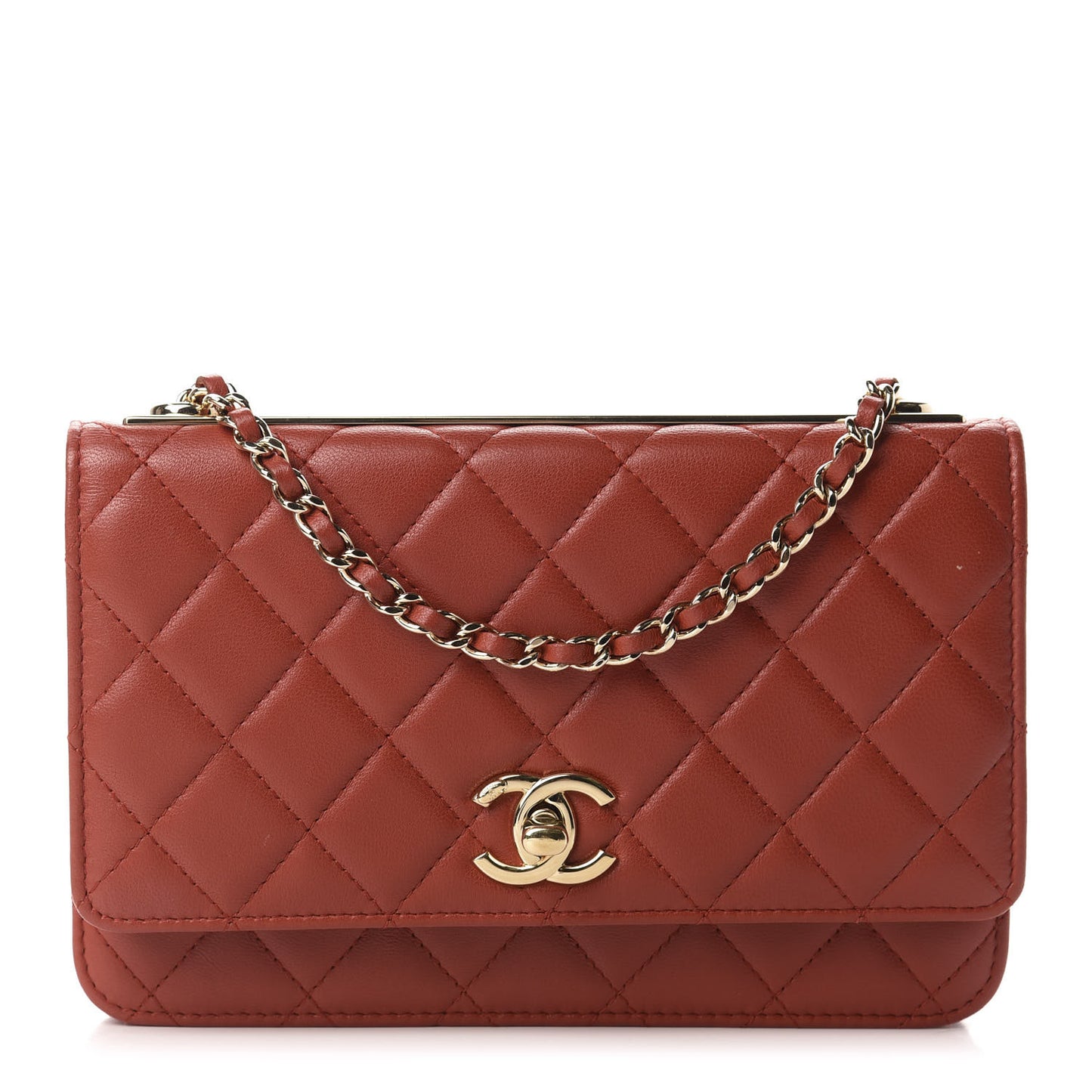 Lambskin Quilted Trendy CC Wallet On Chain WOC Red