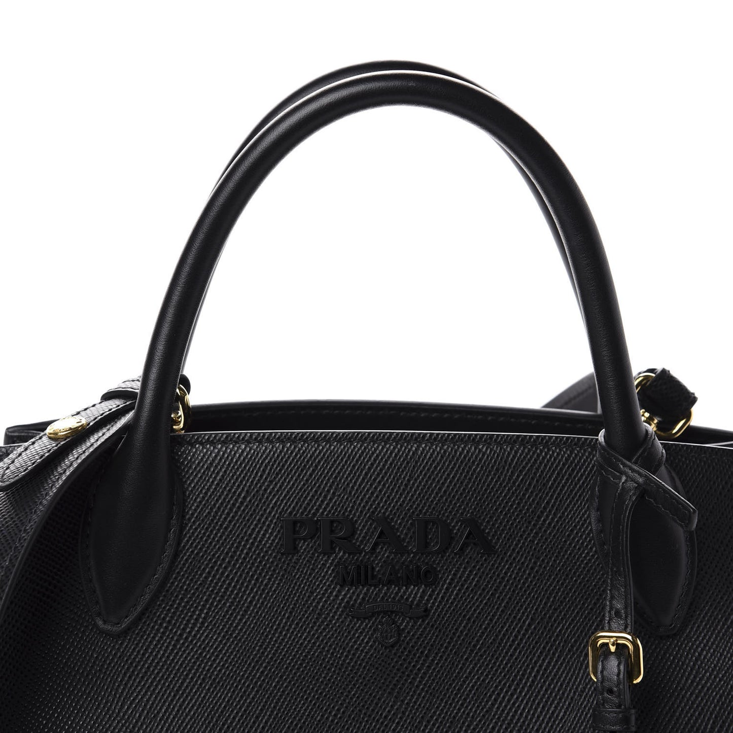 Saffiano Cuir Calfskin Small Monochrome Top Handle Tote Black