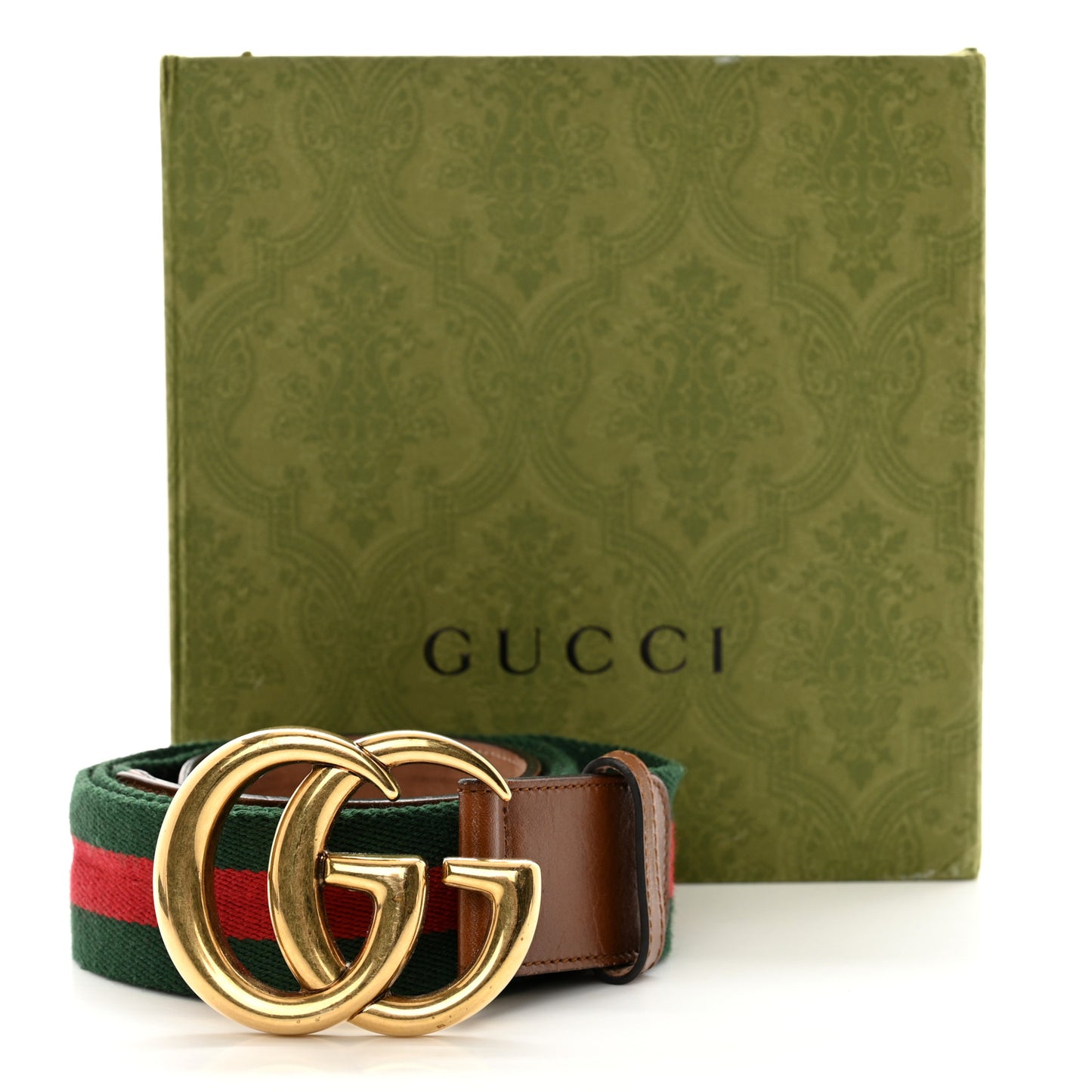 Nylon Calfskin Double G Web 40mm Belt Green Red Cuir