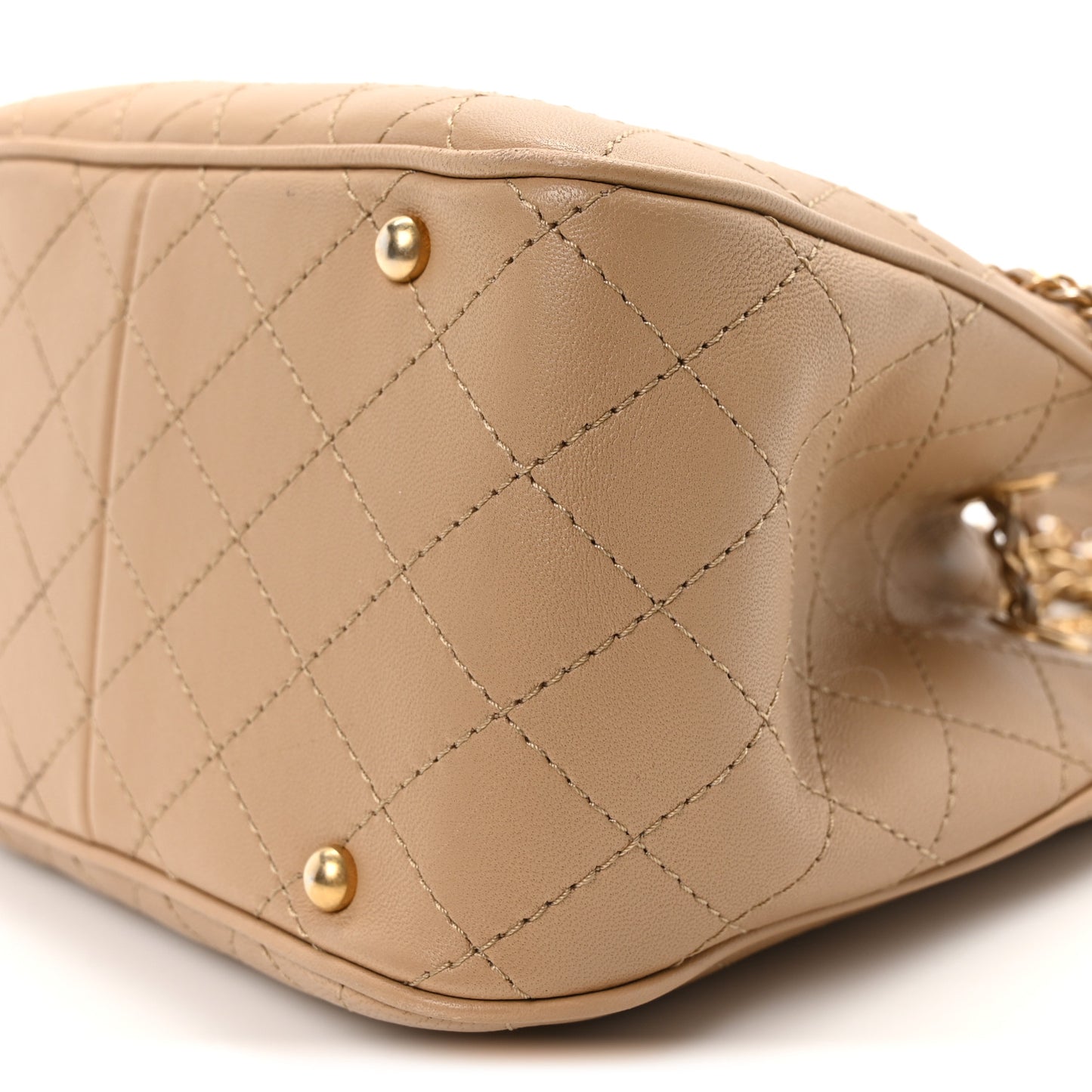 Calfskin Stitched Small Egyptian Amulet Drawstring Bag Beige