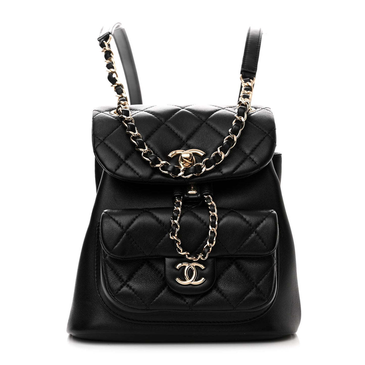 Lambskin Quilted Small Duma Drawstring Backpack Black