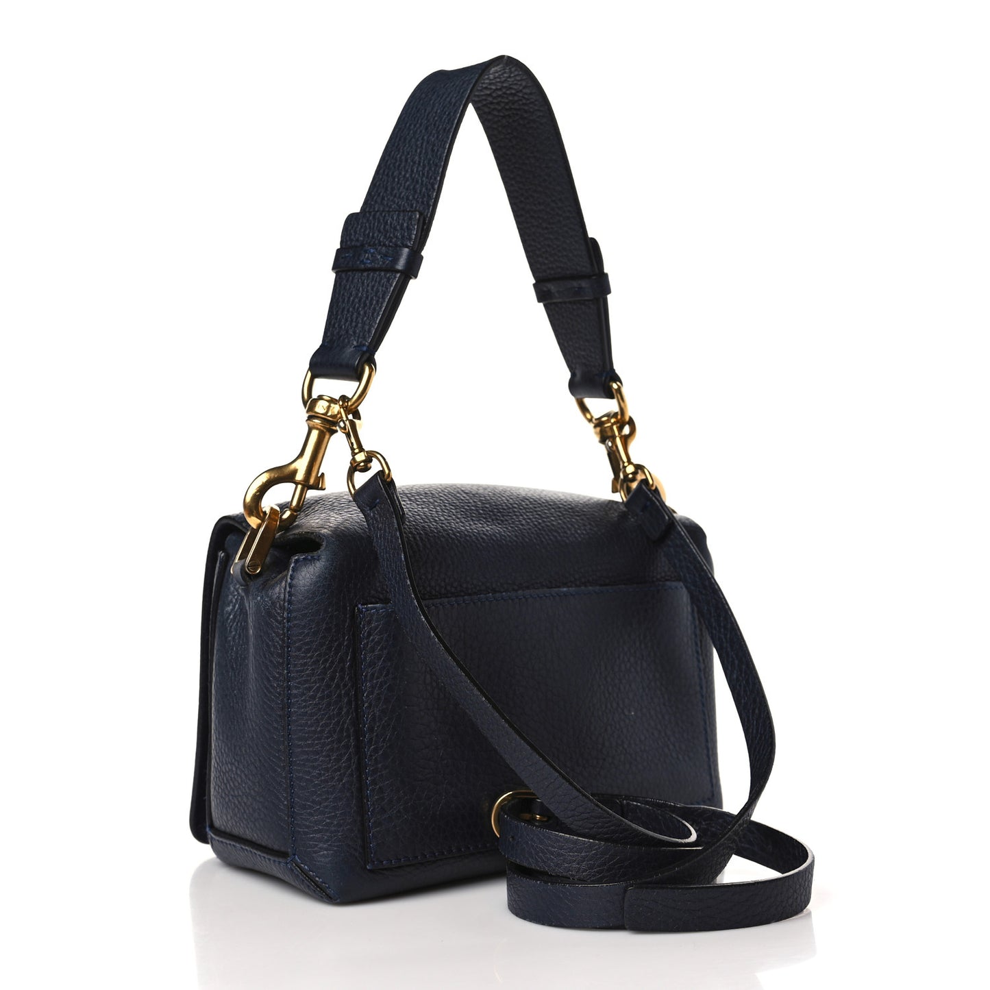Grained Calfskin Box Messenger Bag Navy