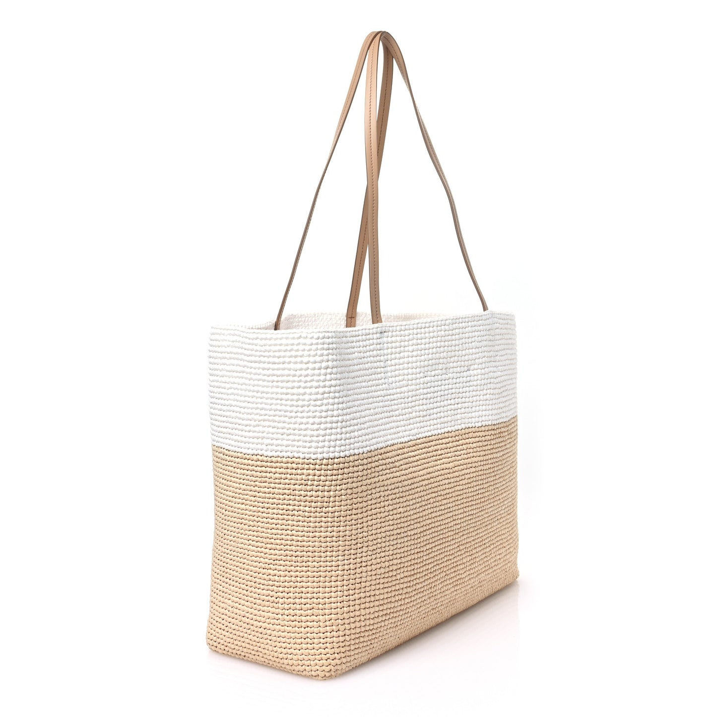 Yarn Raffia Effect Crochet Vitello Logo Shopping Tote Naturale White