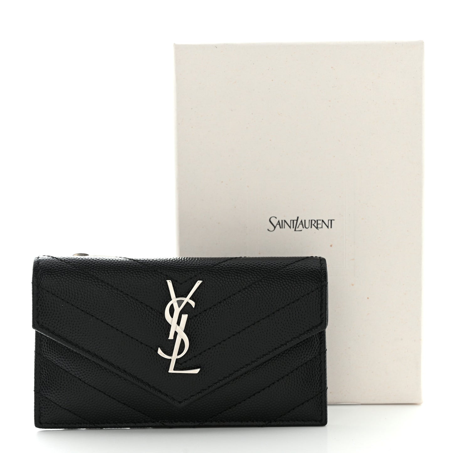 Grain De Poudre Matelasse Chevron Monogram Compact Wallet Black