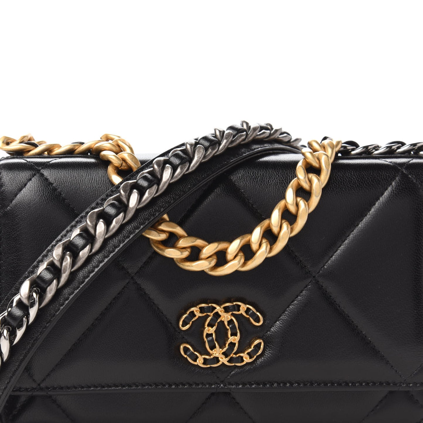 Lambskin Quilted Chanel 19 Wallet On Chain WOC Black