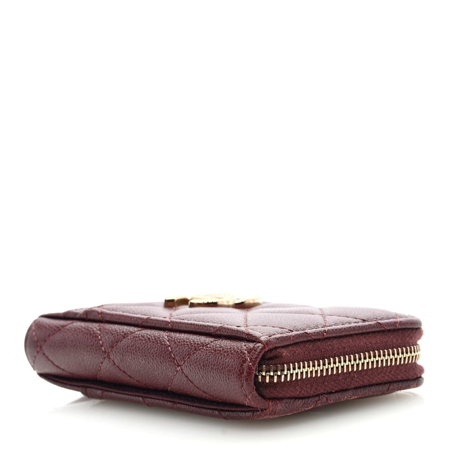 Caviar Quilted Studded CC Zip Card Holder Burgundy