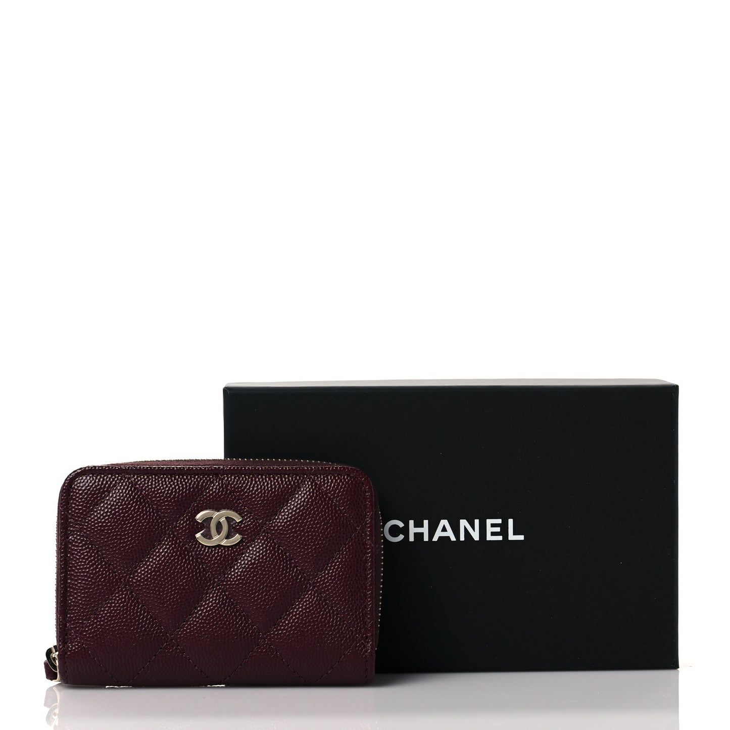 Caviar Quilted Zip Around Coin Purse Burgundy