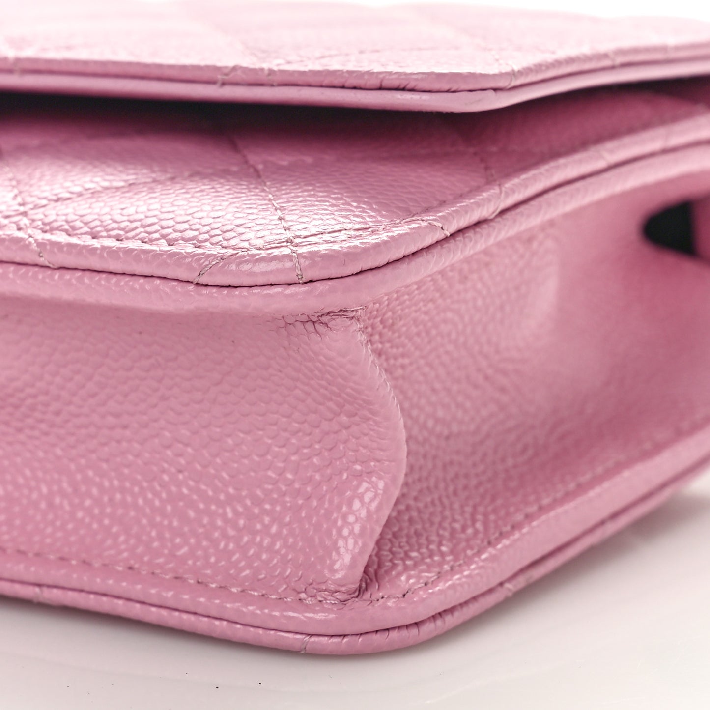 Shiny Caviar Quilted Pick Me Up Wallet On Chain WOC Pink