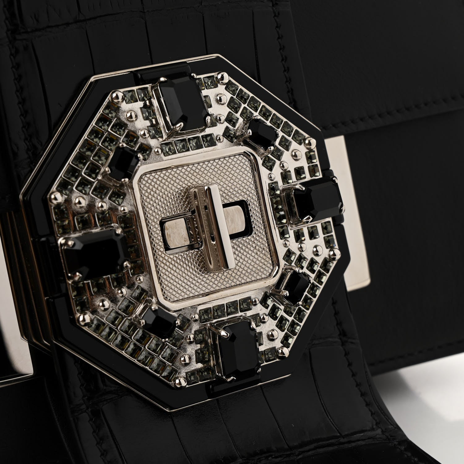 Prada City Calf Cocco Crystal Embellished Ribbon Bag Black 10 of 12