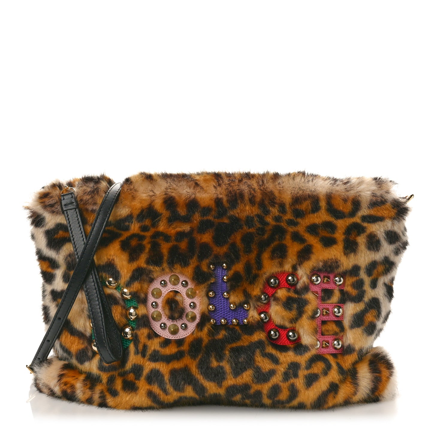 EcoFur Leopard Print Embellished Cleo Crossbody
