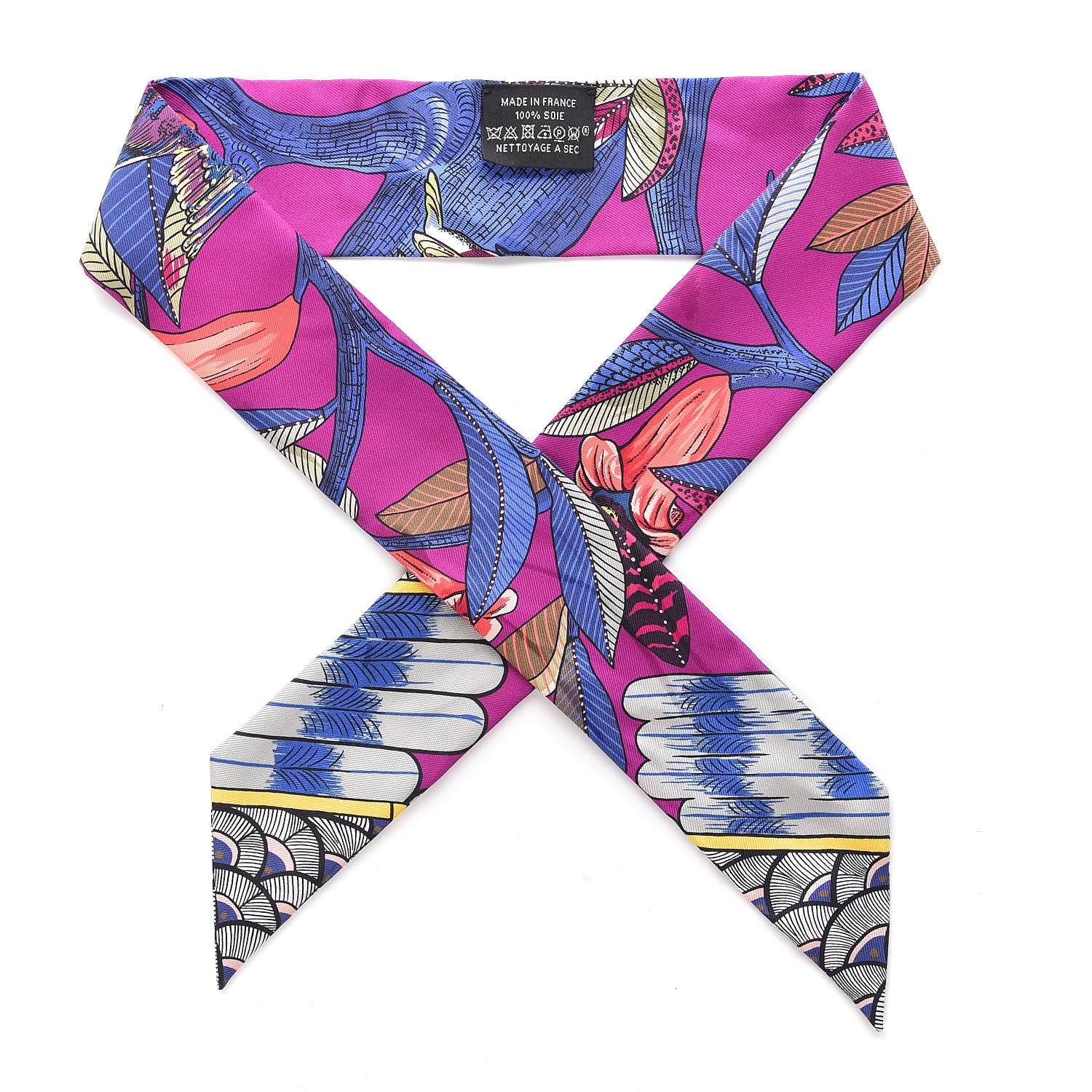 Hermes Silk Tree Of Song Twilly Fuchsia Bleu Rouge 379483