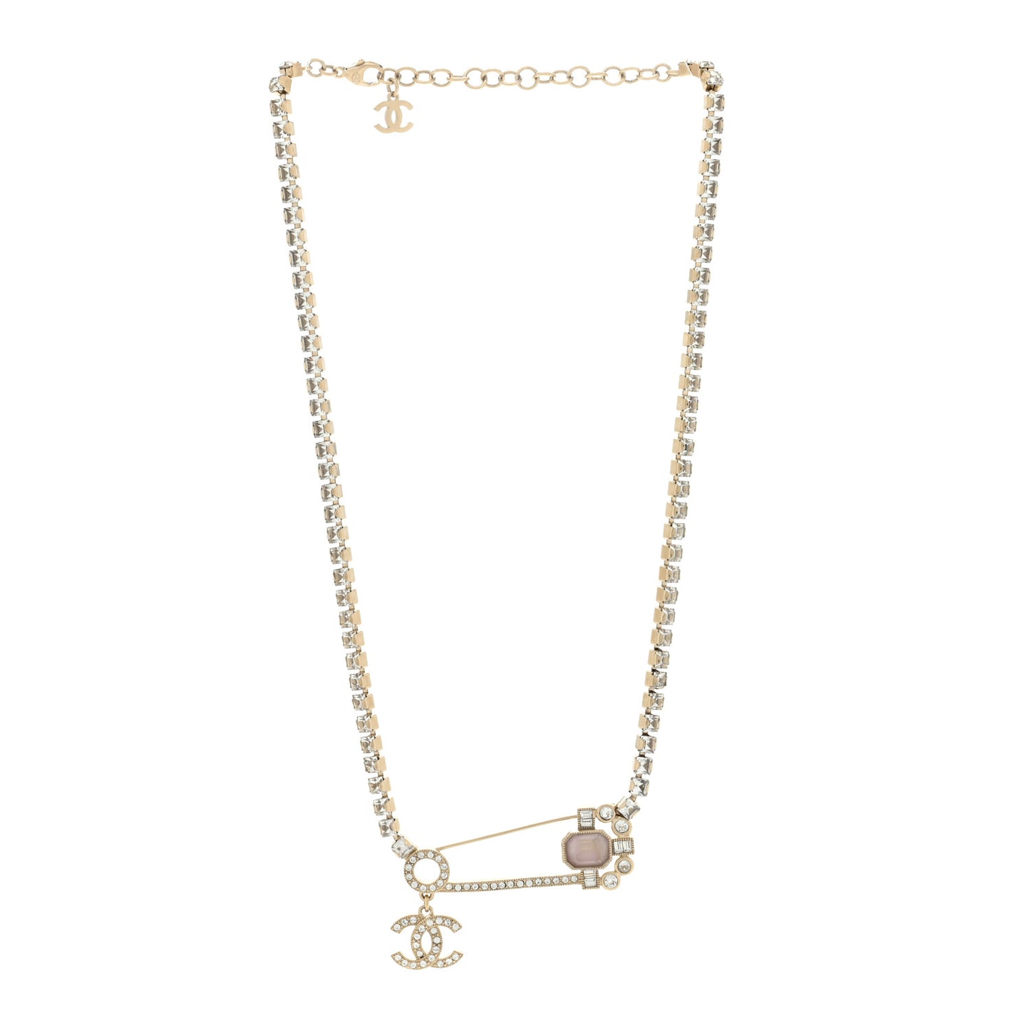 Crystal Pin Necklace Gold Pink