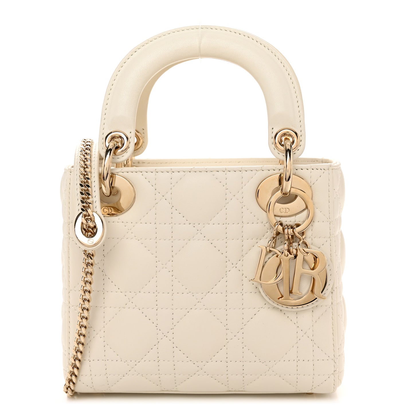 Lambskin Cannage Mini Lady Dior Off White