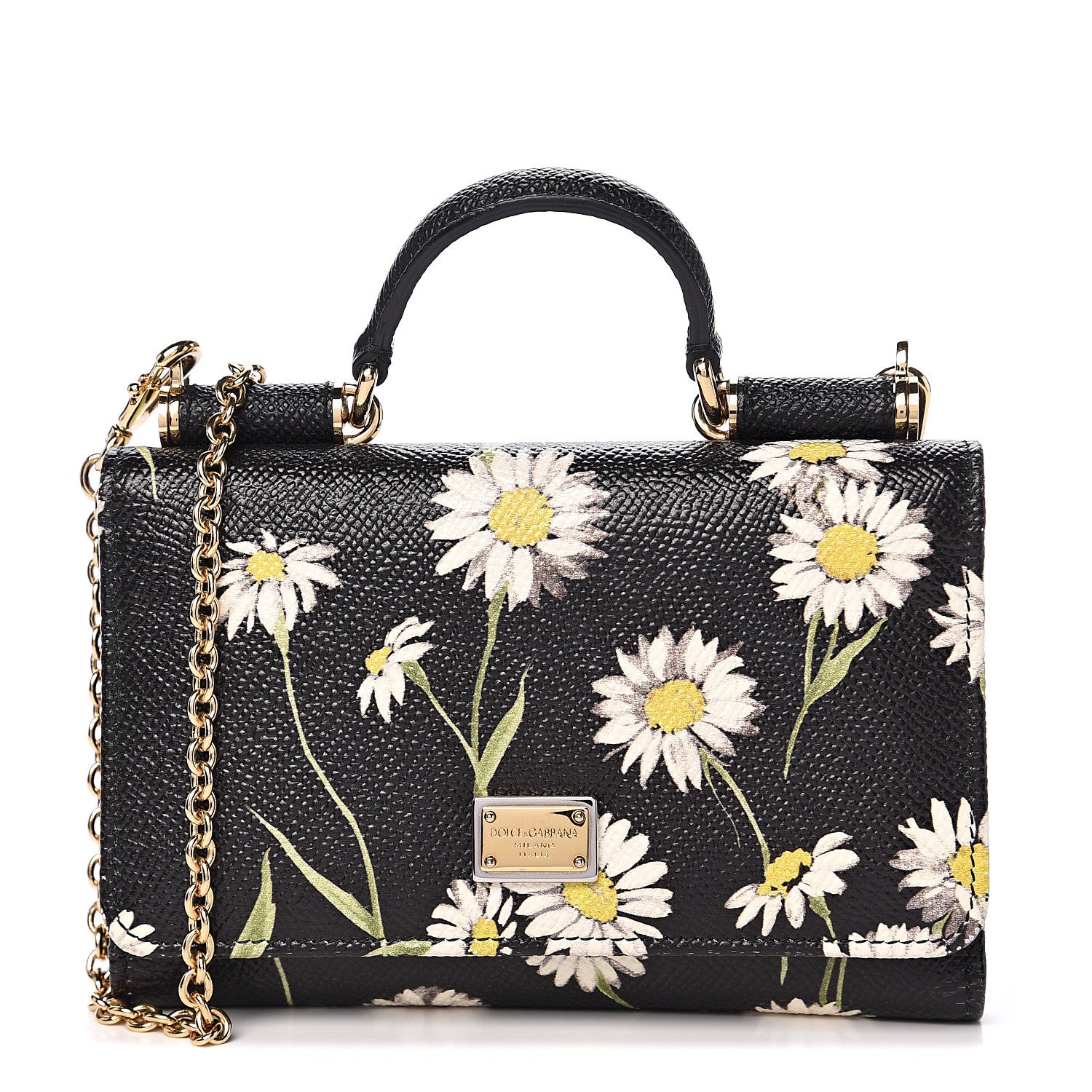 Dolce & Gabbana Dauphine Daisy Print Wallet On Chain Black 1056402