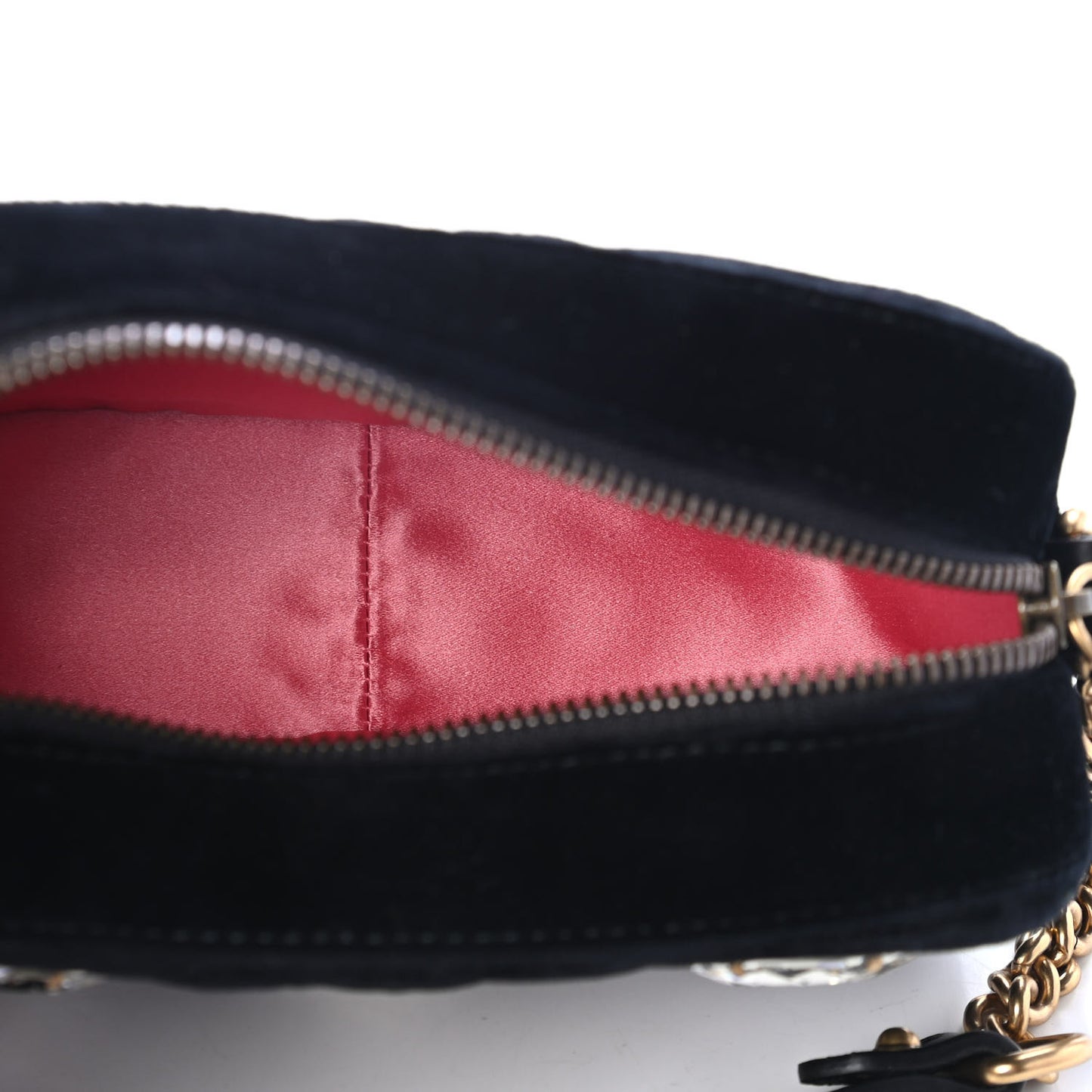 Velvet Matelasse Marquise Crystals Mini GG Marmont Chain Shoulder Bag Black