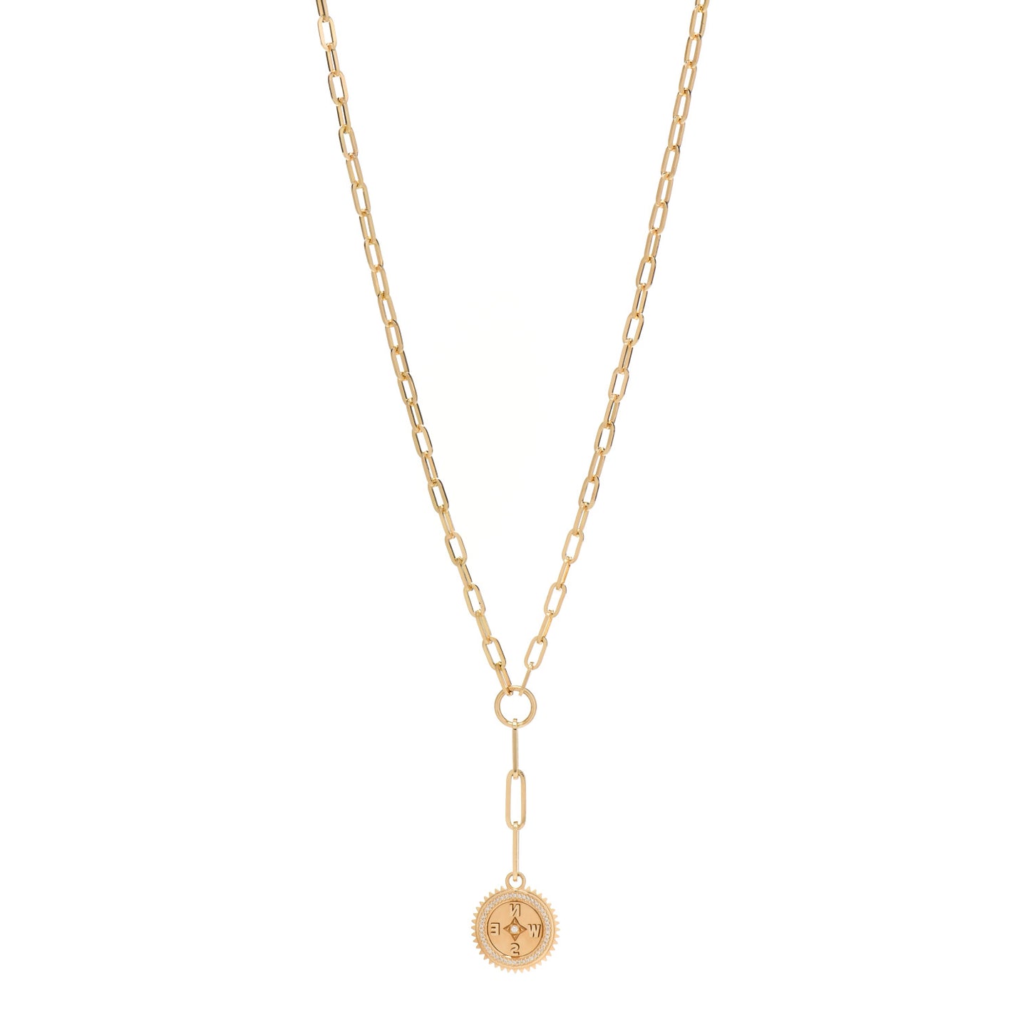 18K Yellow Gold Diamond Internal Compass Refined Clip Extension Chain Necklace