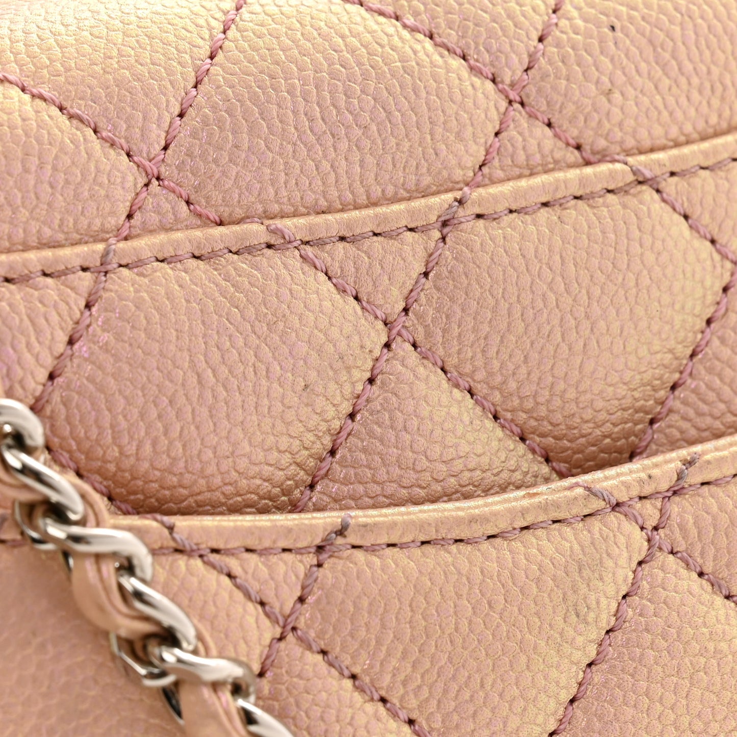 Iridescent Caviar Quilted Mini Coco Handle Flap Pink