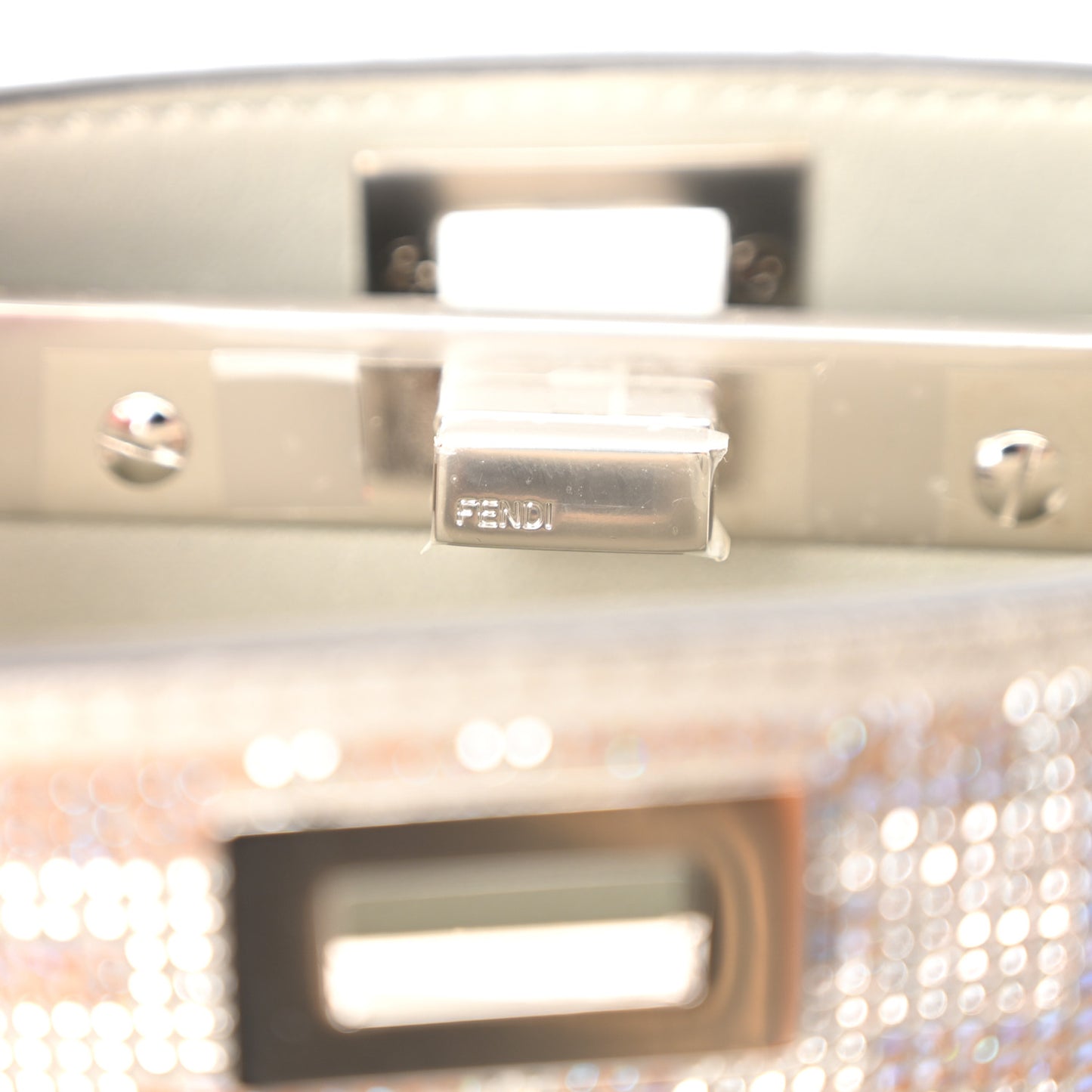 Iridescent Crystal Vitello Laminato Suede FF Petite Peekaboo I SEE U Satchel Cappuccino