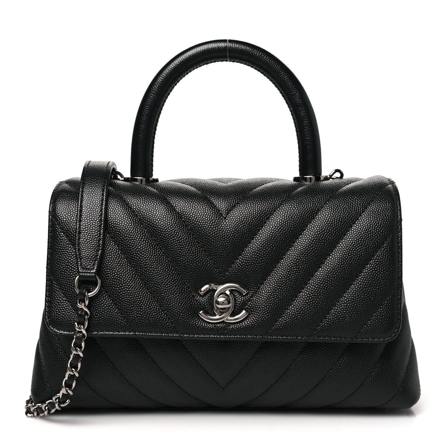 Chanel Caviar Chevron Quilted Mini Coco Handle Flap Black 1 of 10