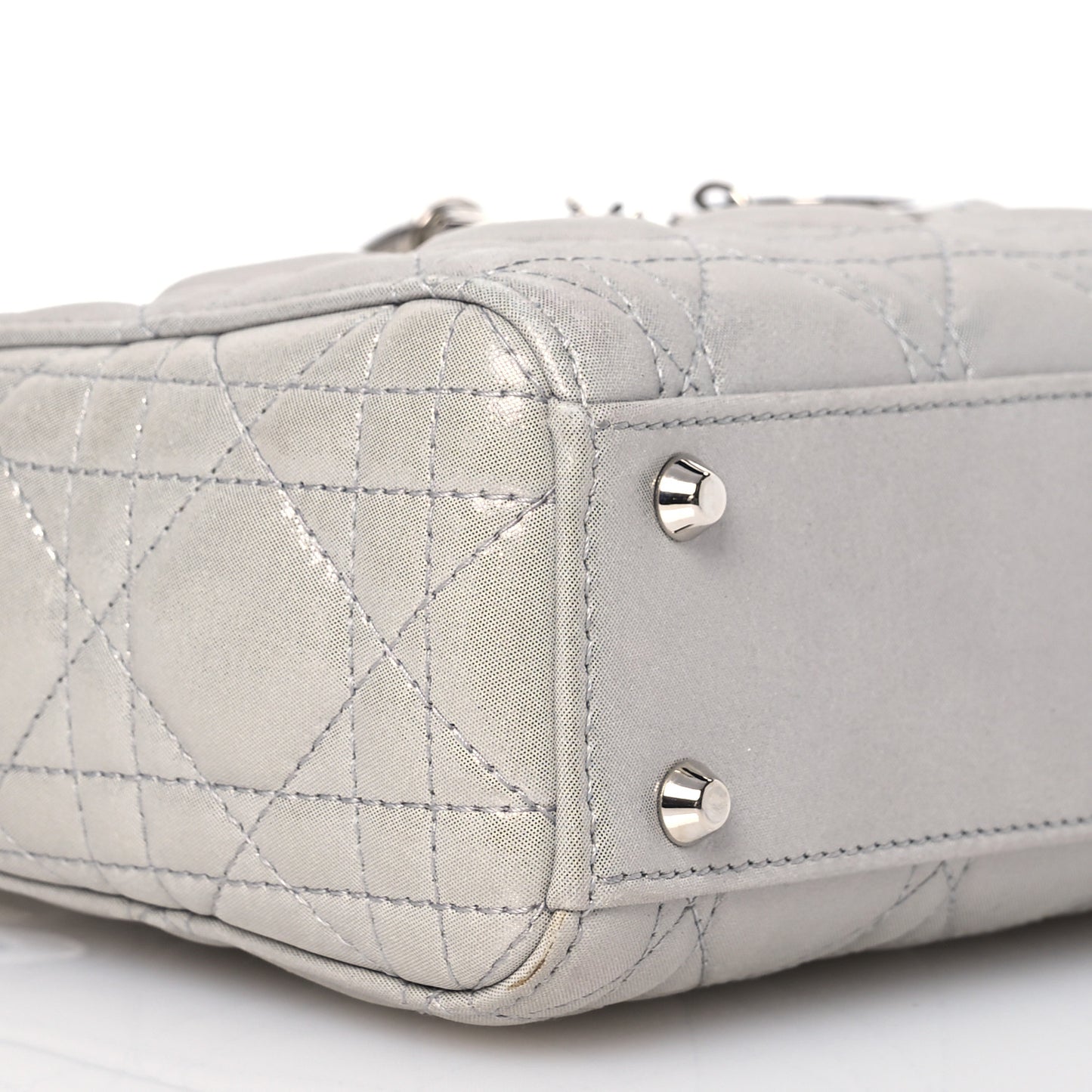 Metallic Nubuck Cannage Mini Lady Dior Silver