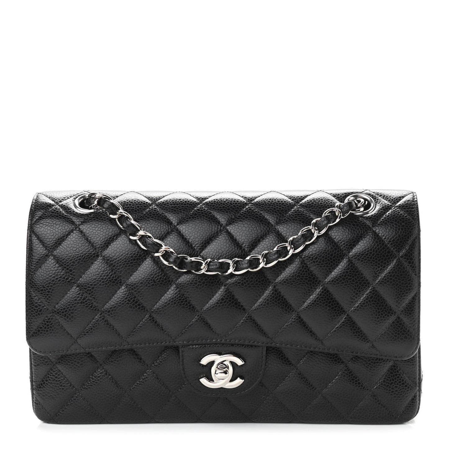 Caviar Quilted Medium Double Flap Black