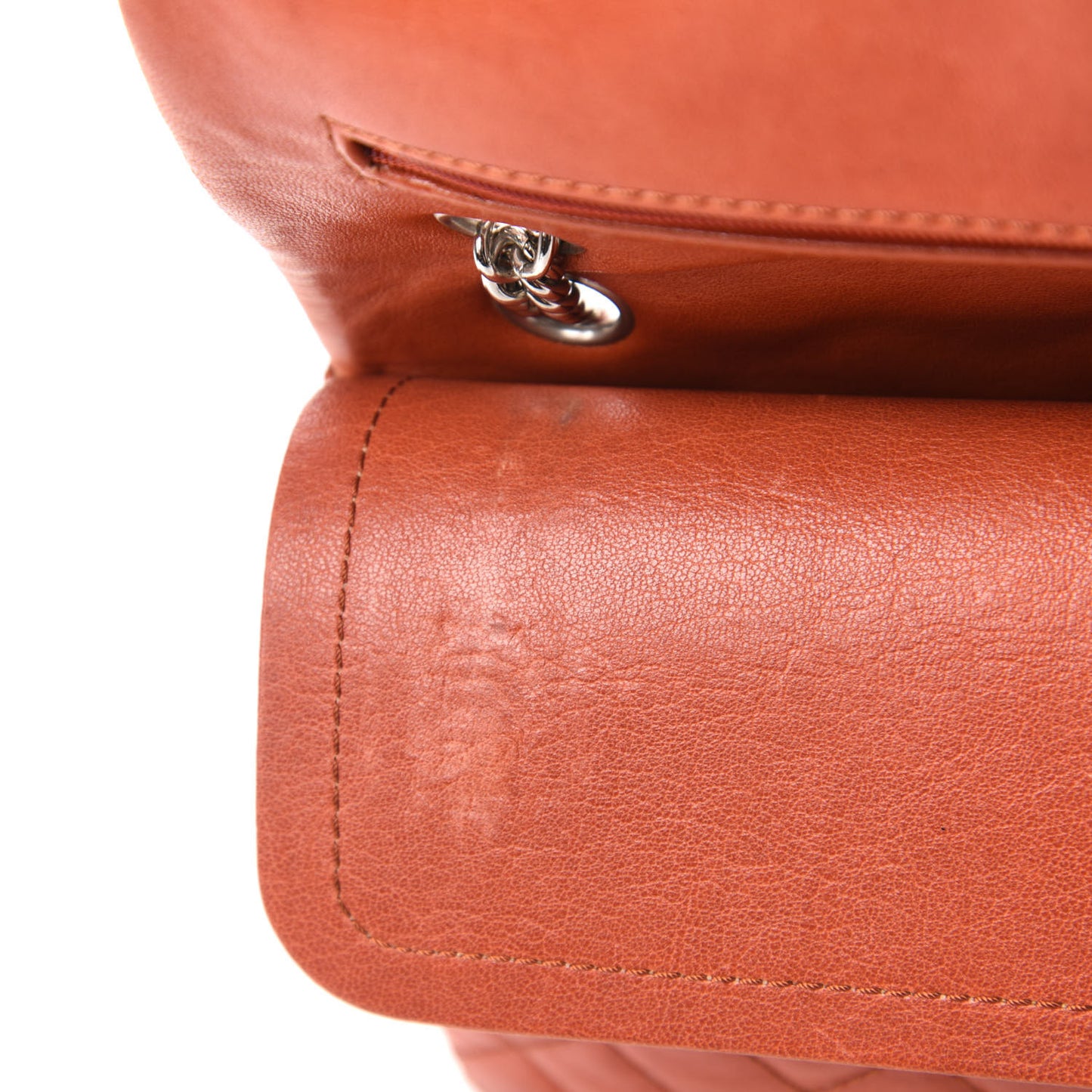 Glazed Lambskin Quilted Medium Double Flap Bijoux Chain Dark Orange