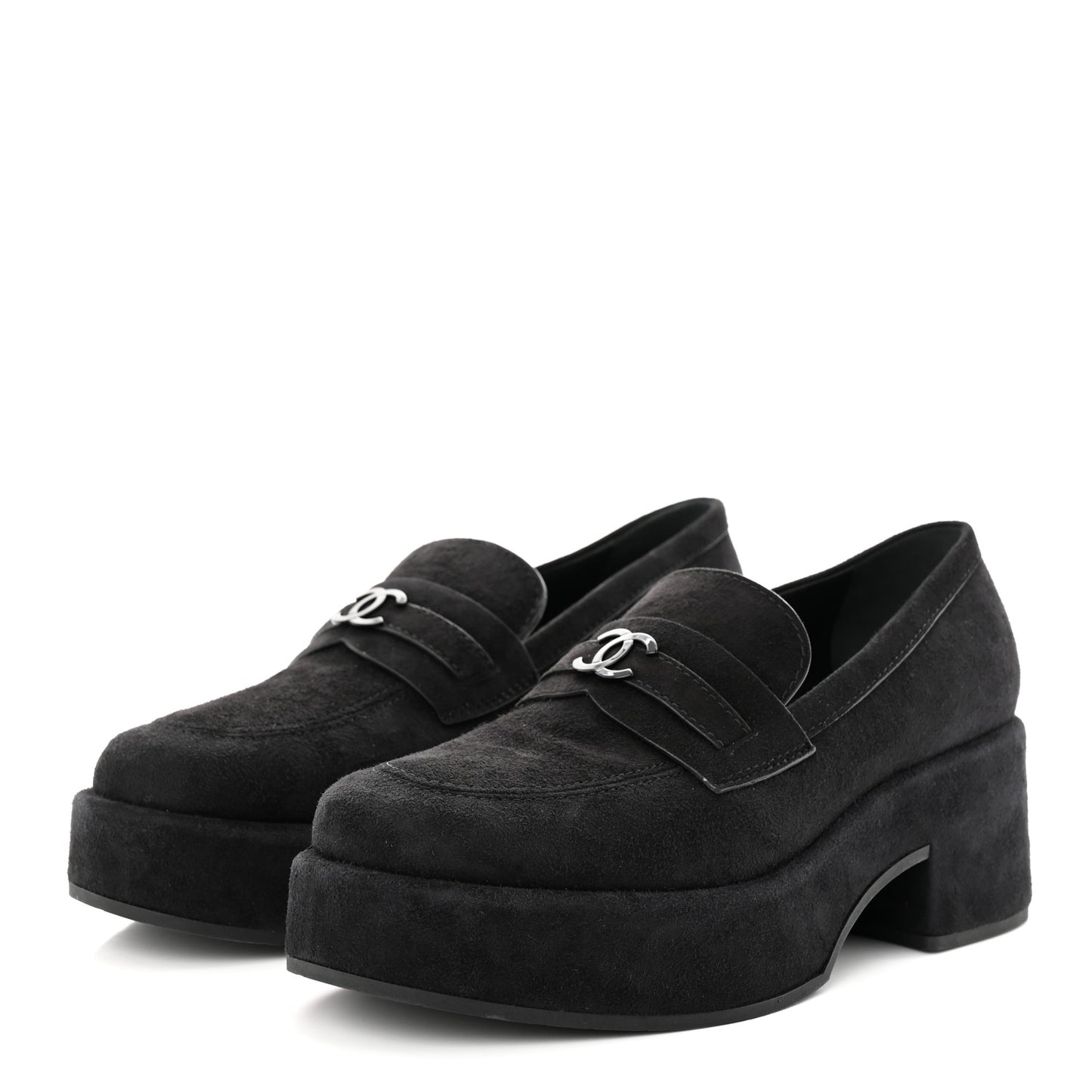 Suede Kidskin CC Platform Loafers 38.5 Black