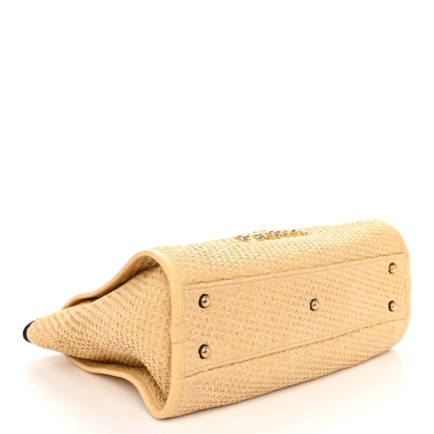 Straw Raffia Calfskin Chain Small Deauville Tote Beige Black