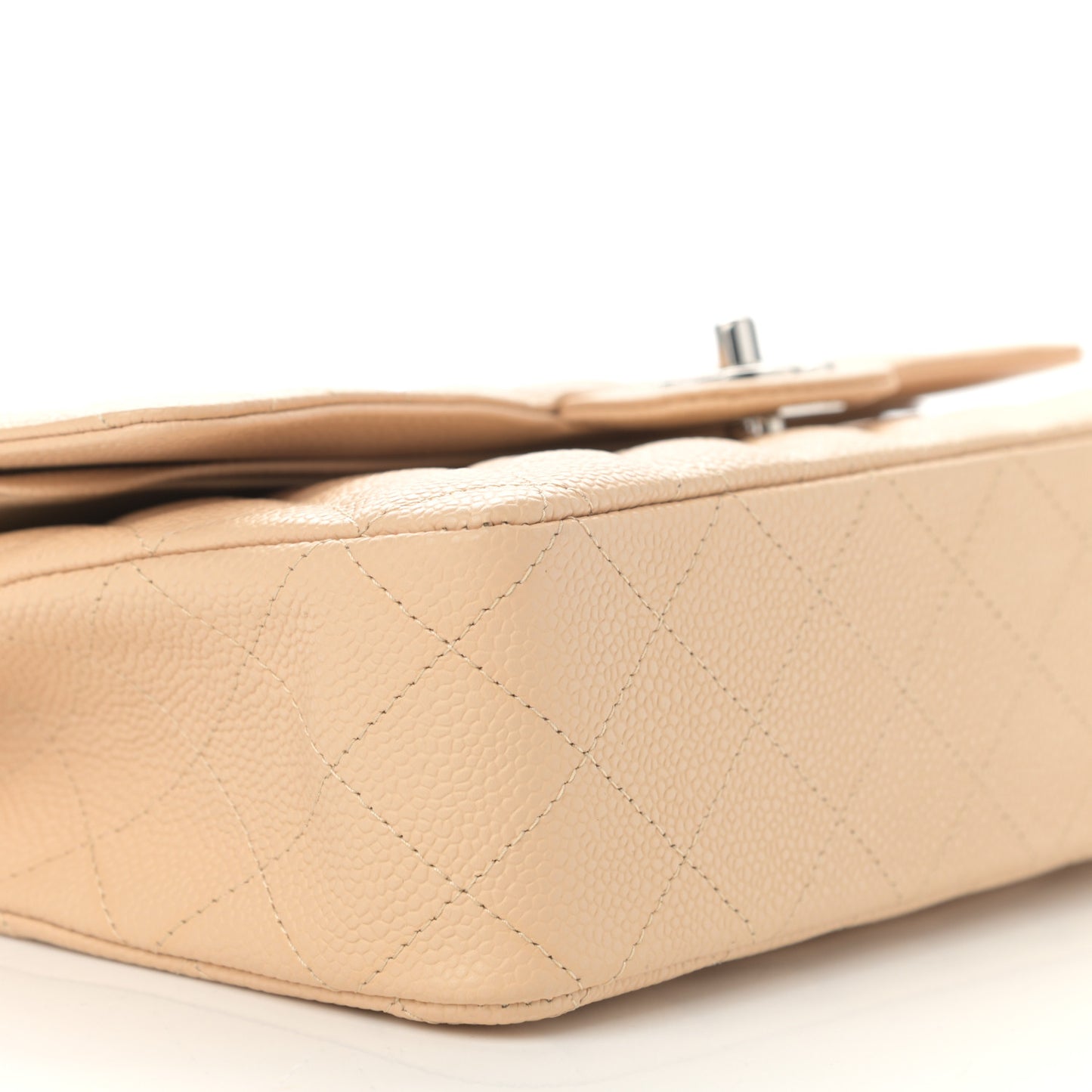 Caviar Quilted Medium Double Flap Light Beige