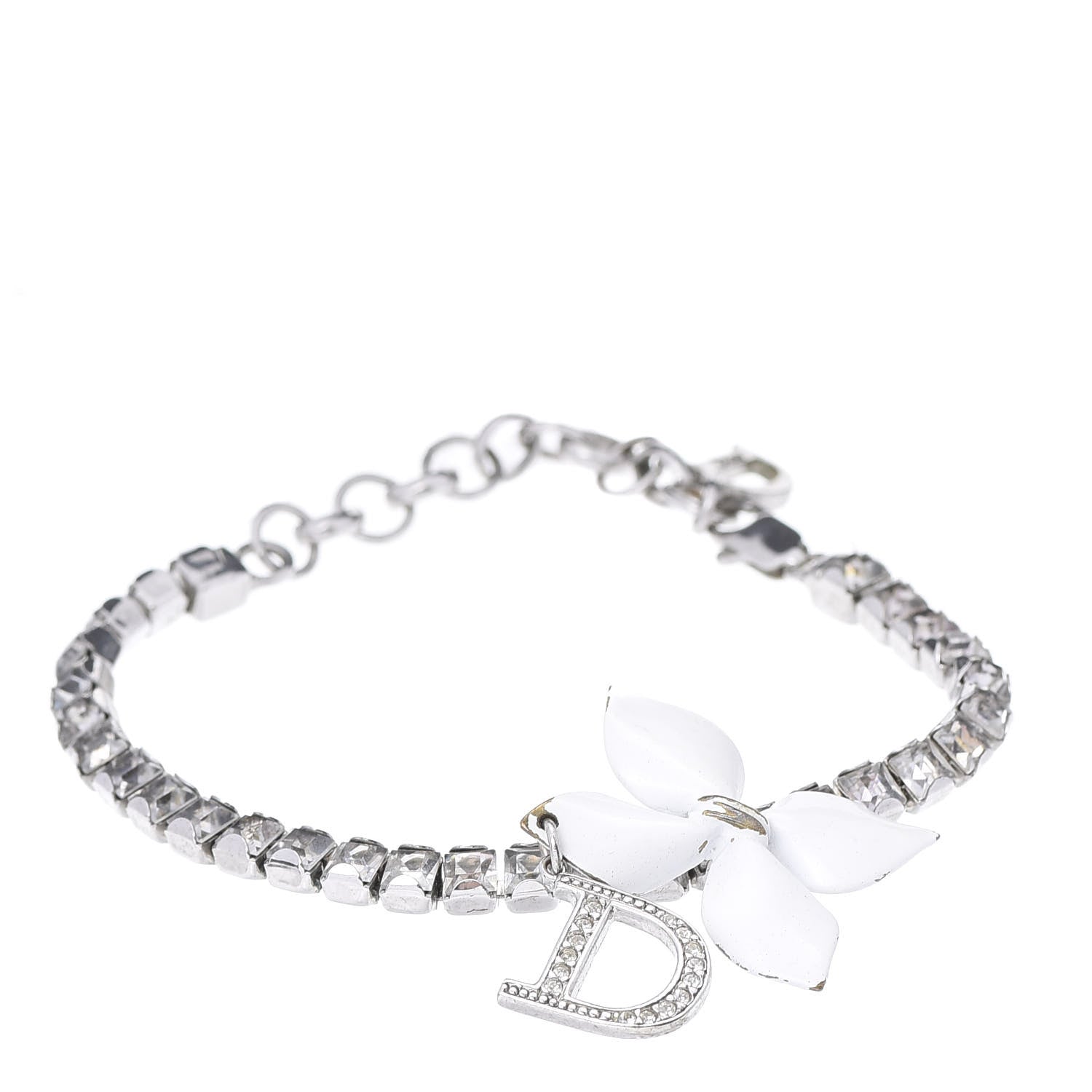 Christian Dior Crystal Flower Bracelet Silver White 692648